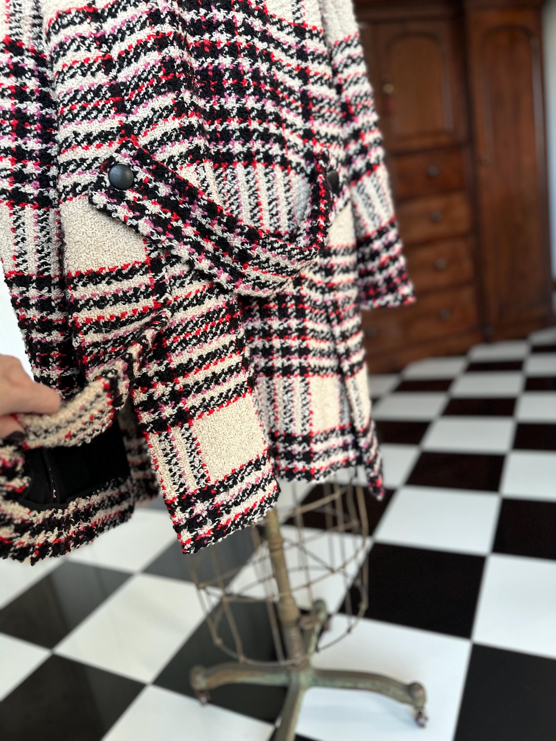 Designer Marni tweed coat on white black pink U.K. 12