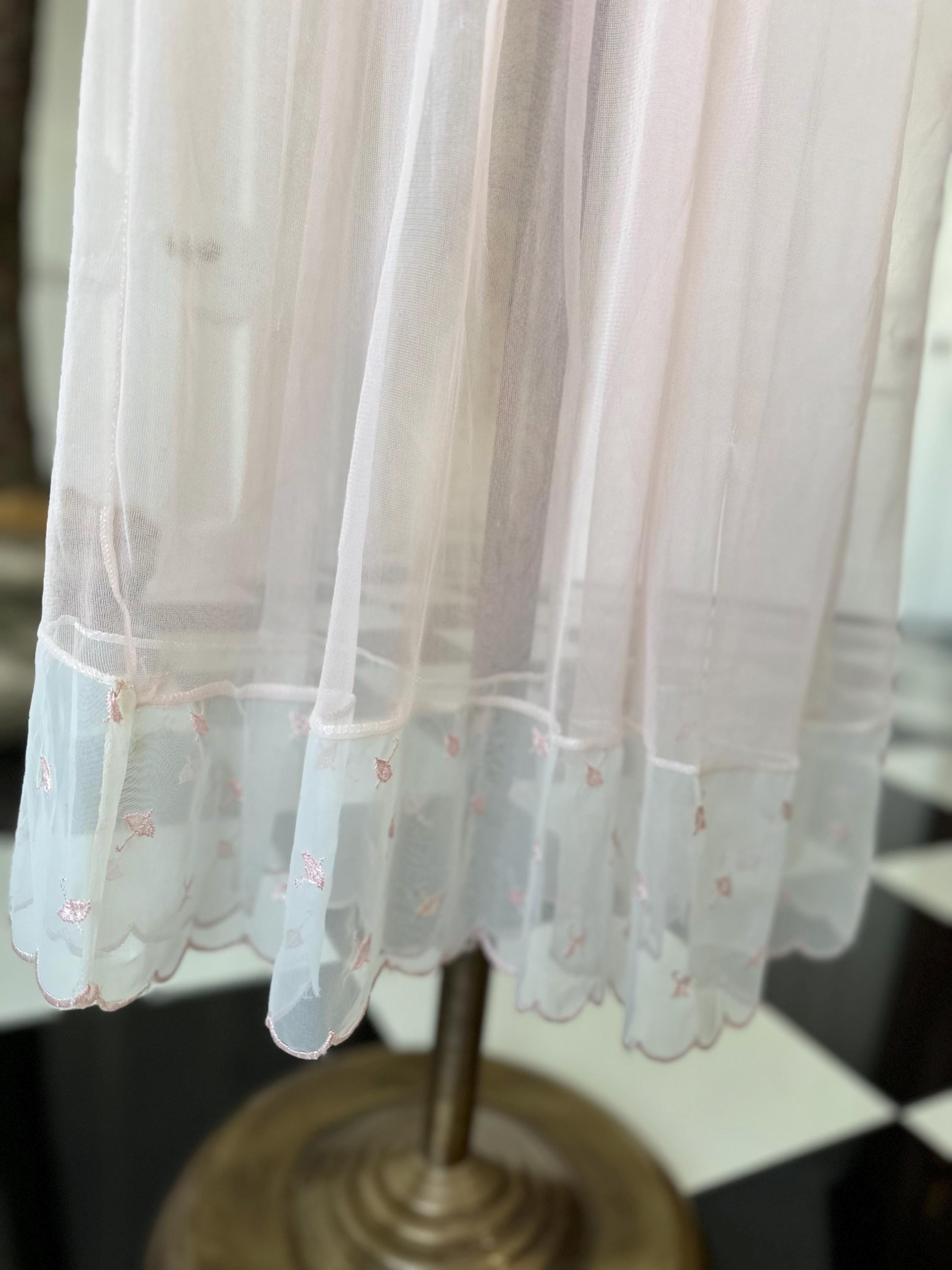1970s Vintage baby pink sheer long negligee slip dress