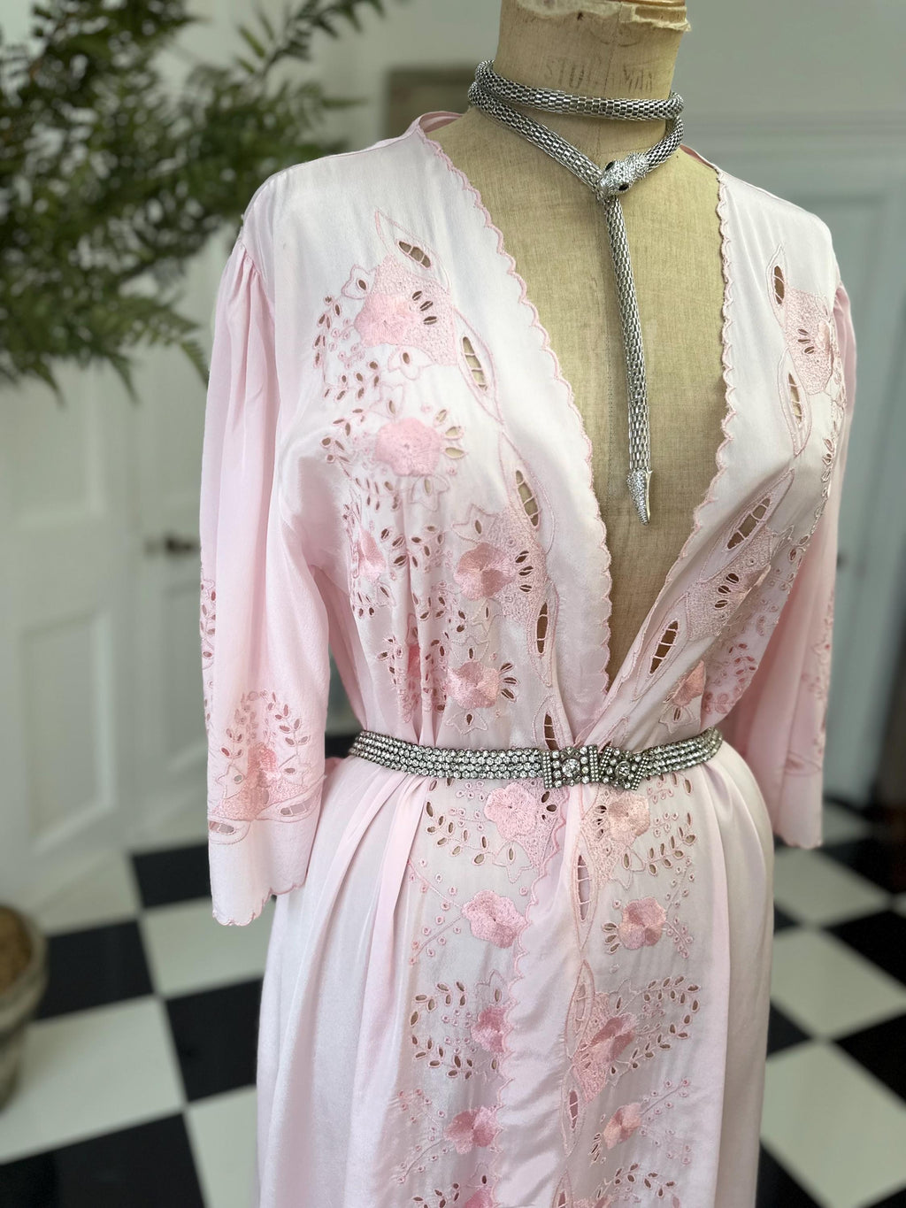 1970s Candy floss pink nightgown with embroidery