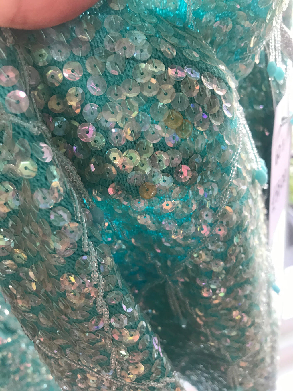 Vintage 1960s Turquoise beaded embellished wool top jumper blouse
