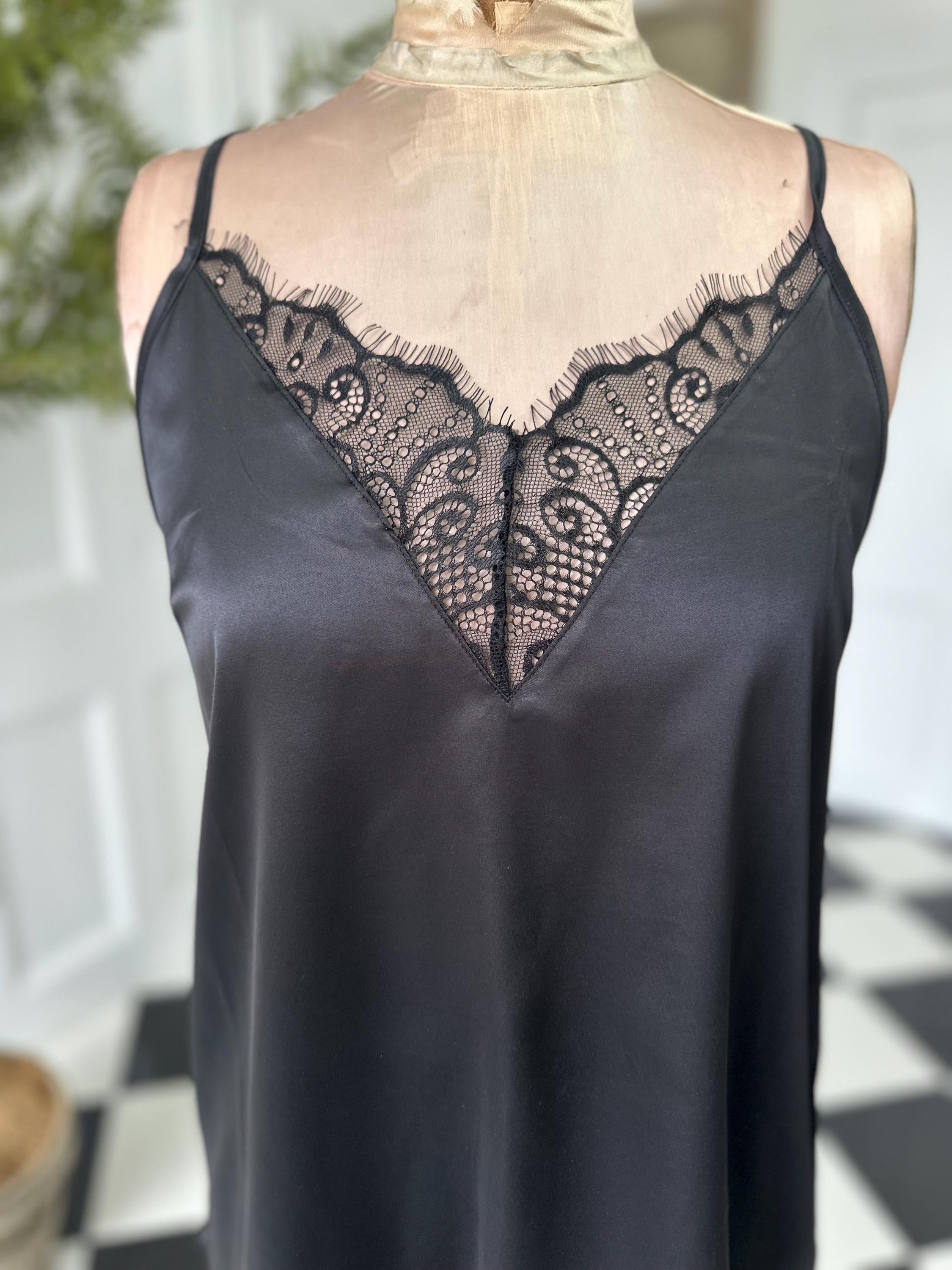Vintage 1930s style satin and lace black camisole large size
