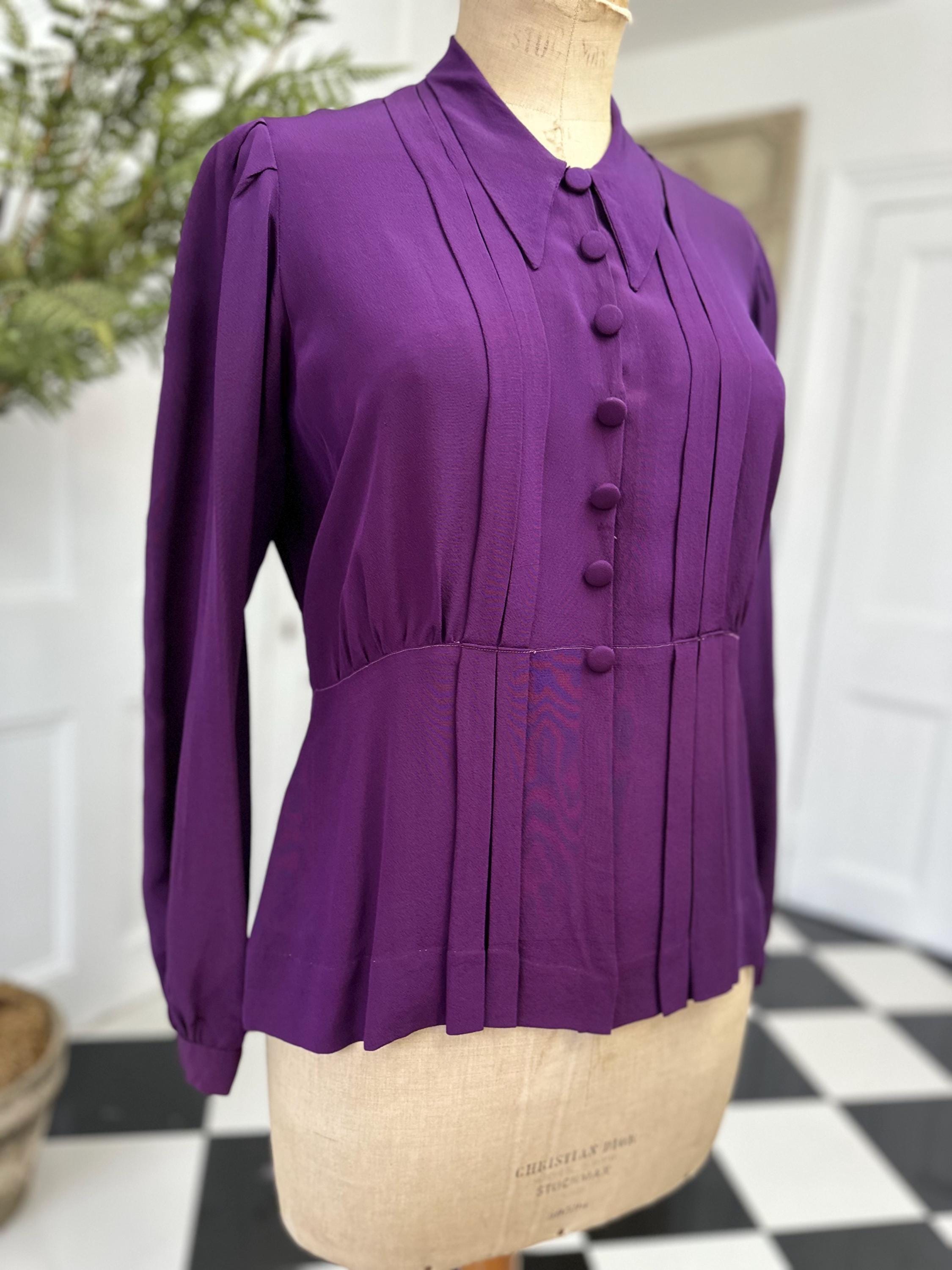 1940s silk blouse in dark purple