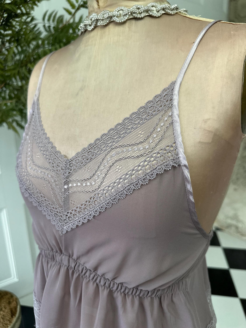 Dusty mauve vintage style chiffon and lace camisole