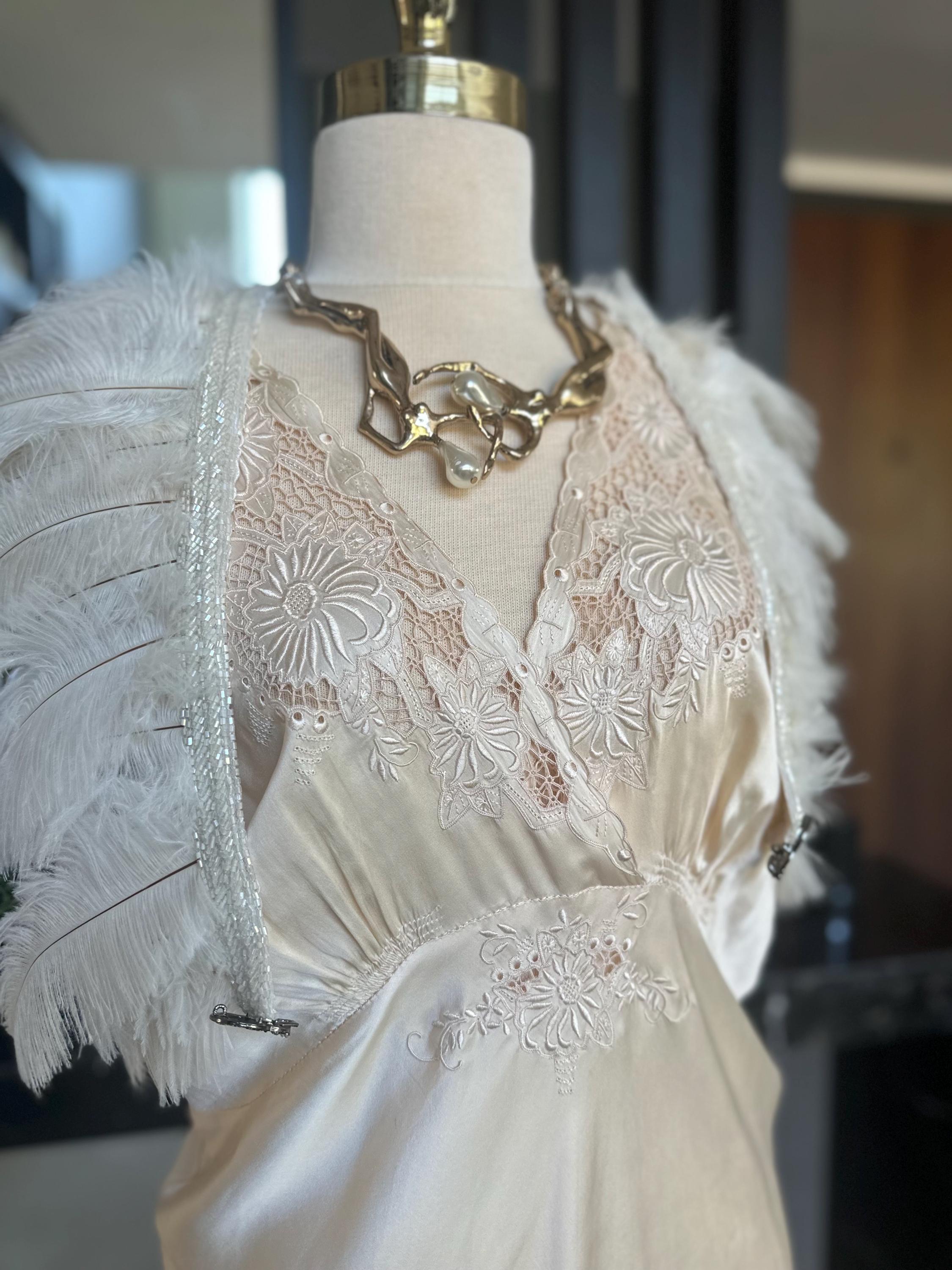 Antique 1940s Silk Wedding Dress slip dress - Bias Cut Art Deco Gown