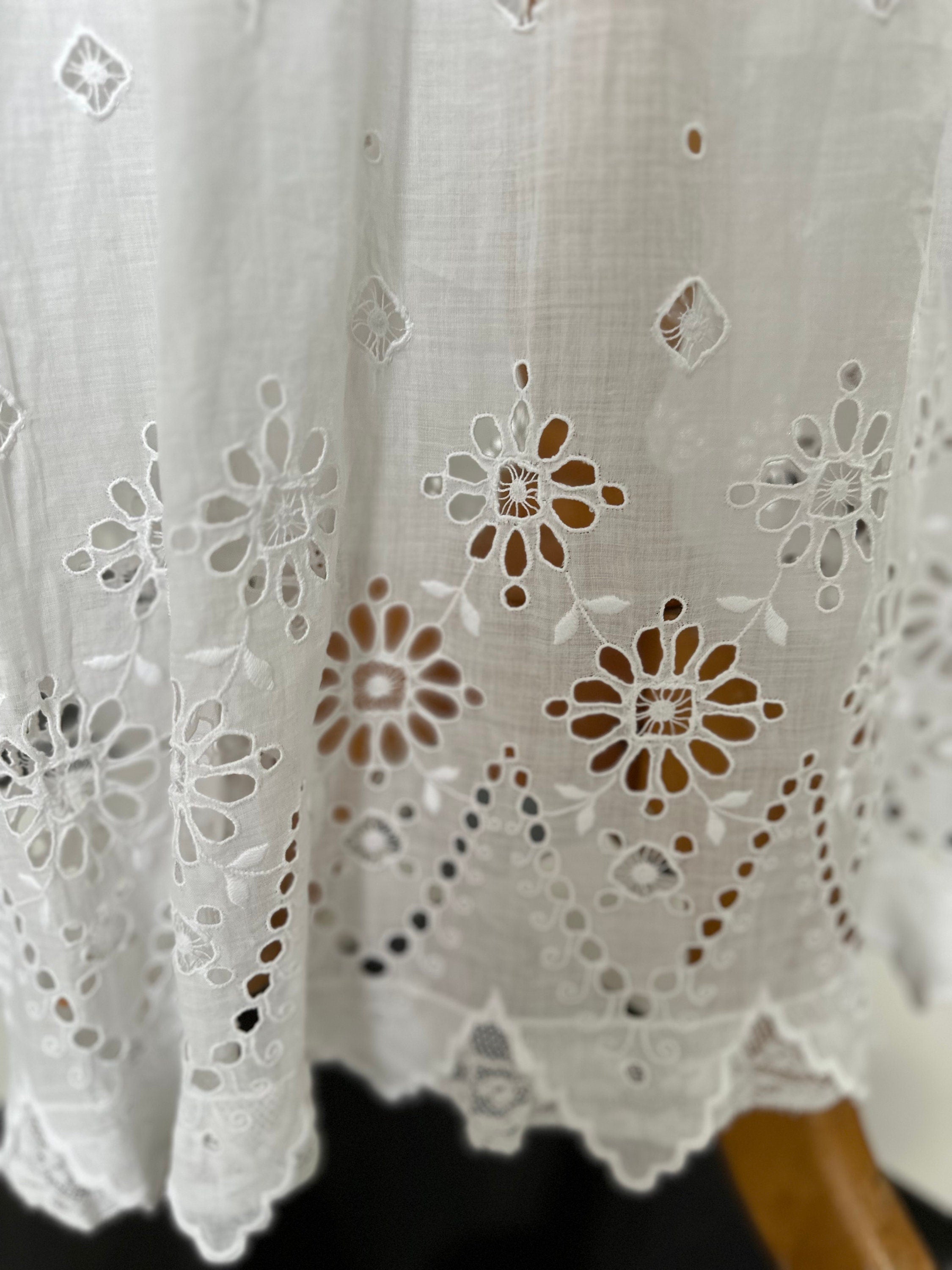 Antique Edwardian white broderie anglaise cotton lawn dress hand embroidered details.