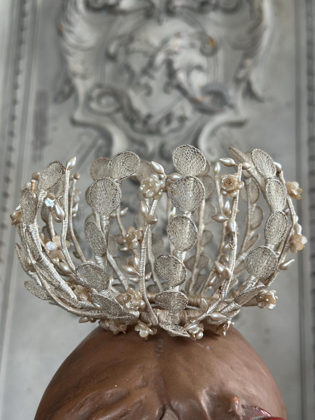 Victorian Edwardian Antique Wax Floral Tiara crown