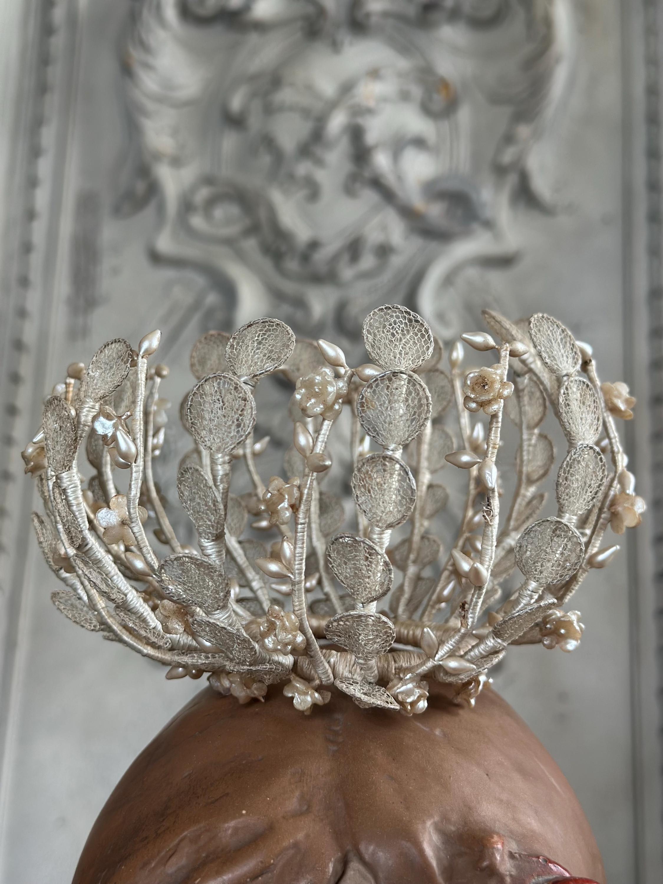 Victorian Edwardian Antique Wax Floral Tiara crown