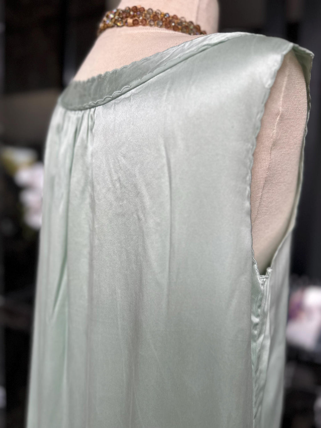 Vintage Green  Silk slip dress – Off-Shoulder Gown