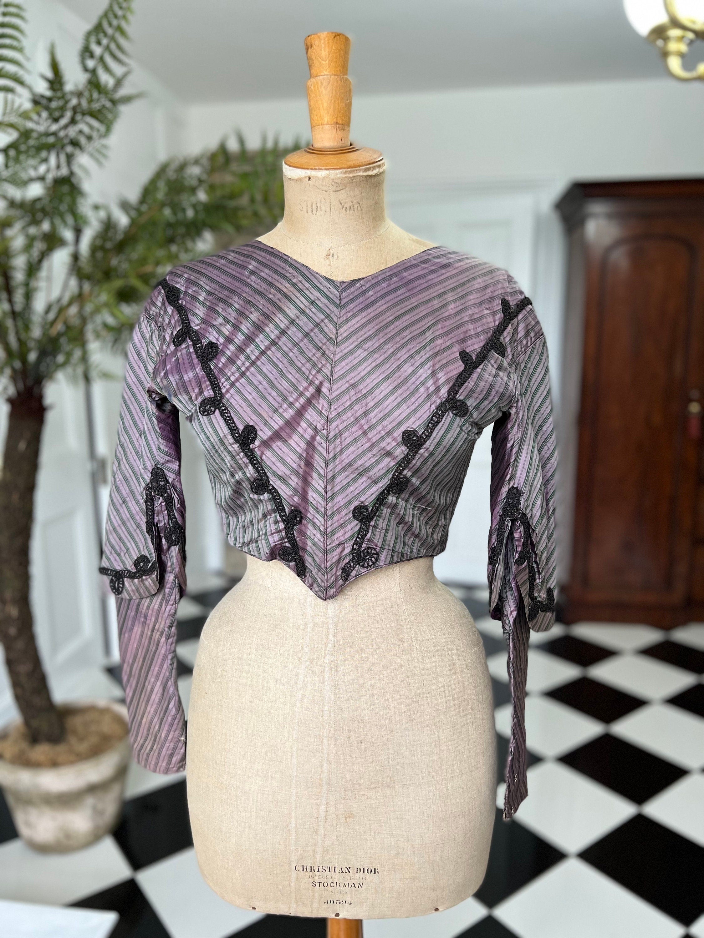Antique 1850 1860s two tone purple silk bodice