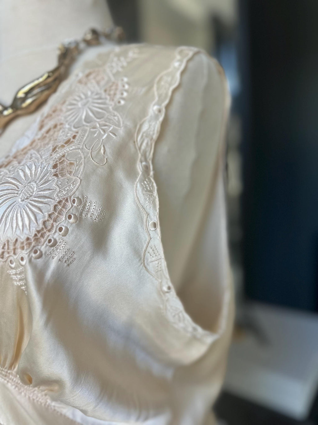 Antique 1940s Silk Wedding Dress slip dress - Bias Cut Art Deco Gown