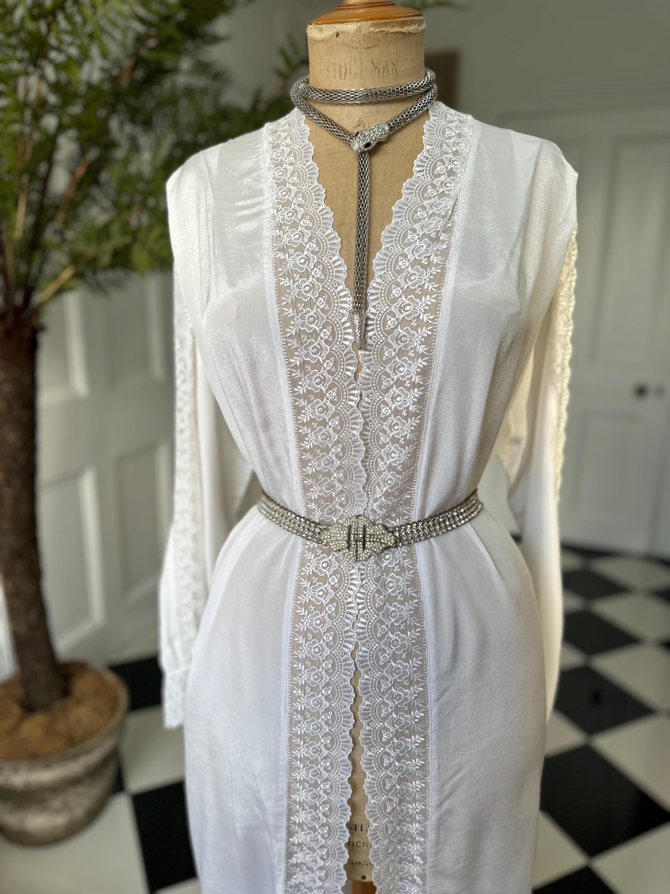 1970s Silky white long gown with lace details