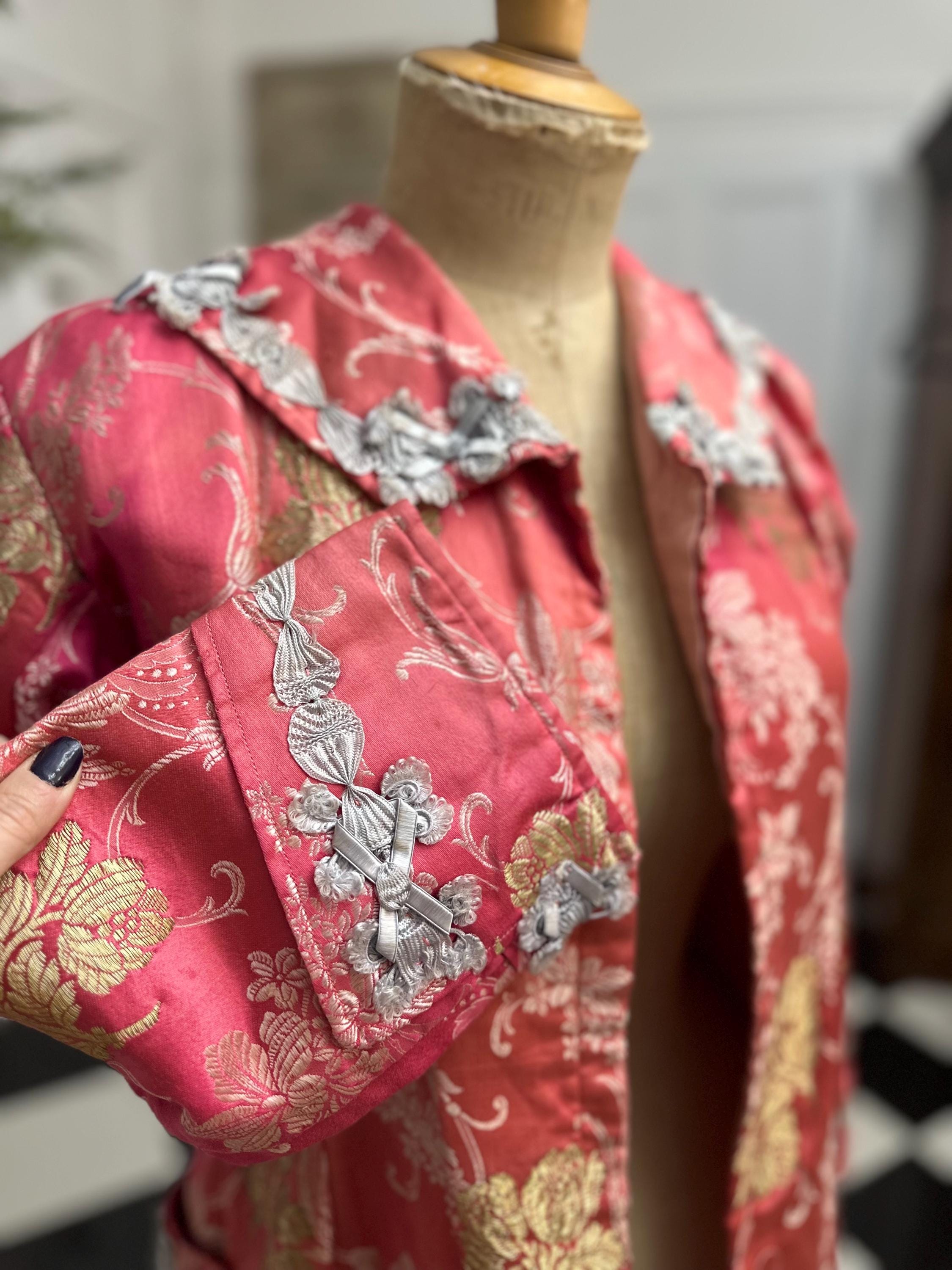 Antique Ottoman jacket in pink brocade with gold thread embroidery