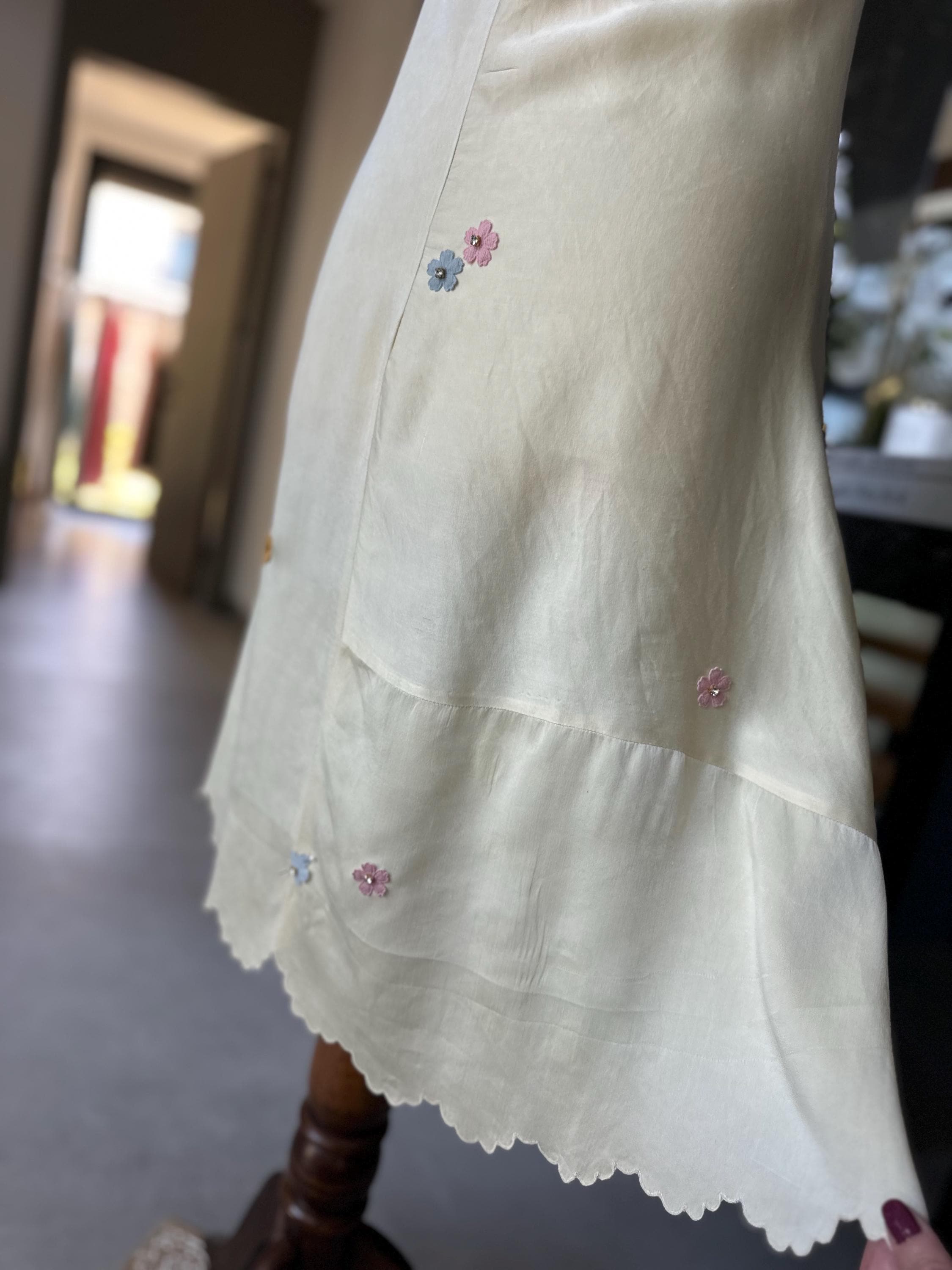 The Summer in Provence Silk Gown – Authentic 1940s Buttercream Silk with Florals applique