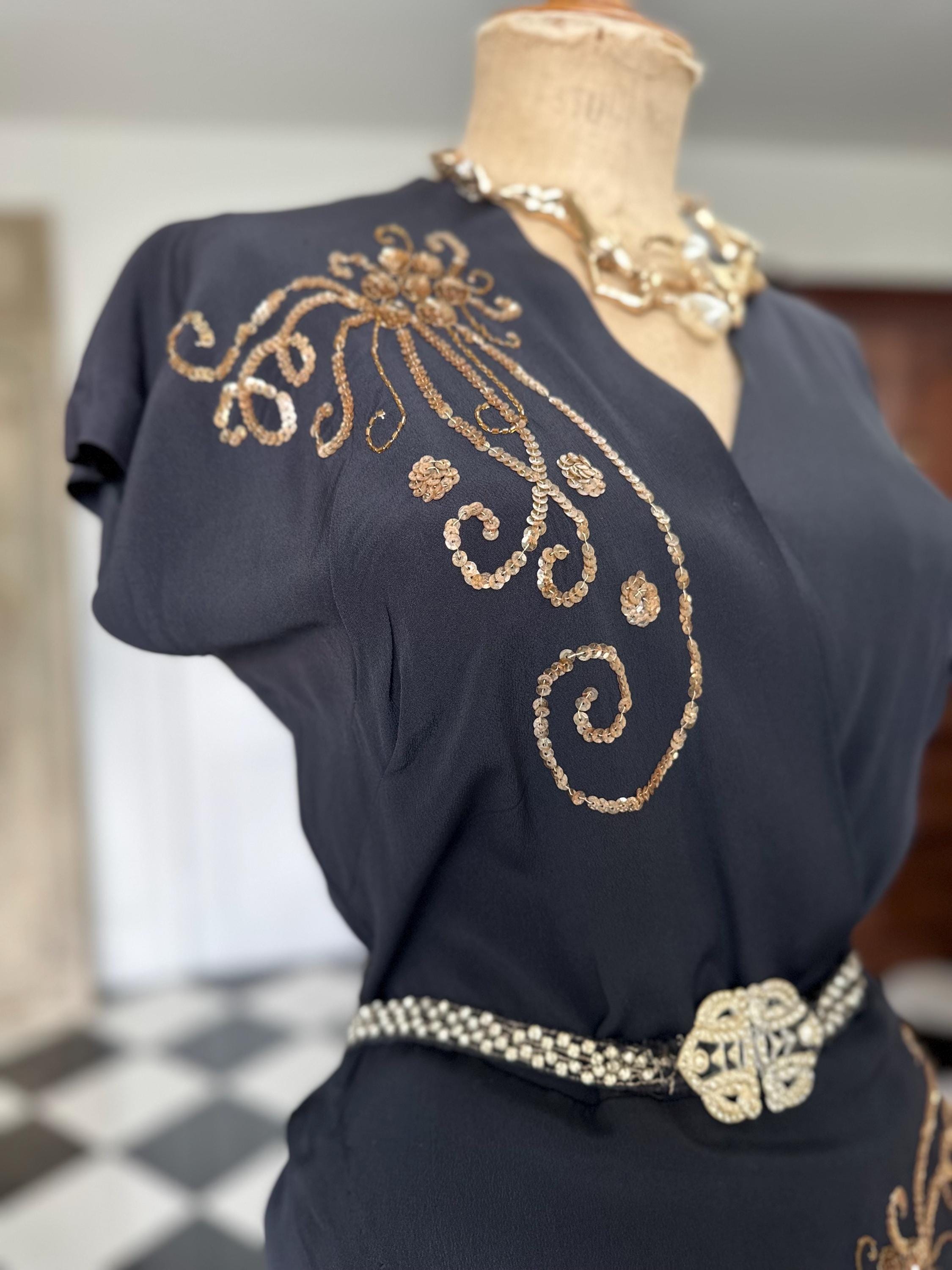 1940s black dress with sequin details