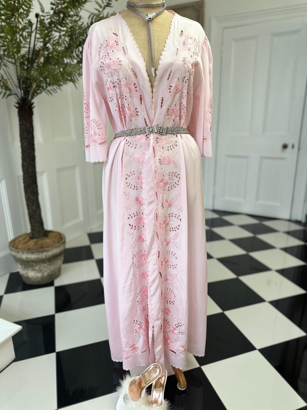 1970s Candy floss pink nightgown with embroidery