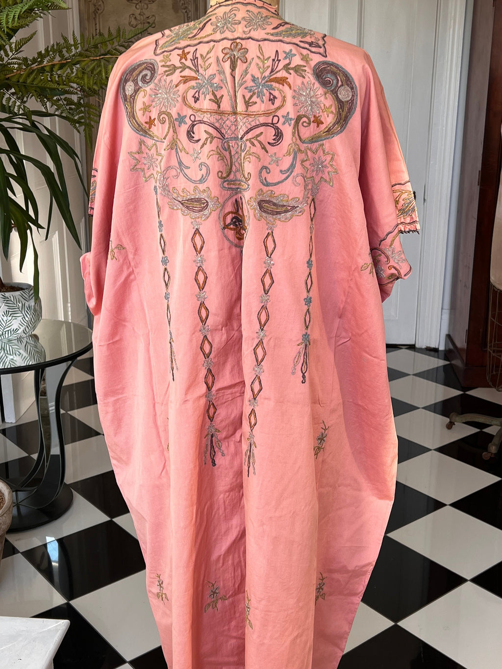 Antique Ottoman robe kimono with embroidered in pale old rose  pink