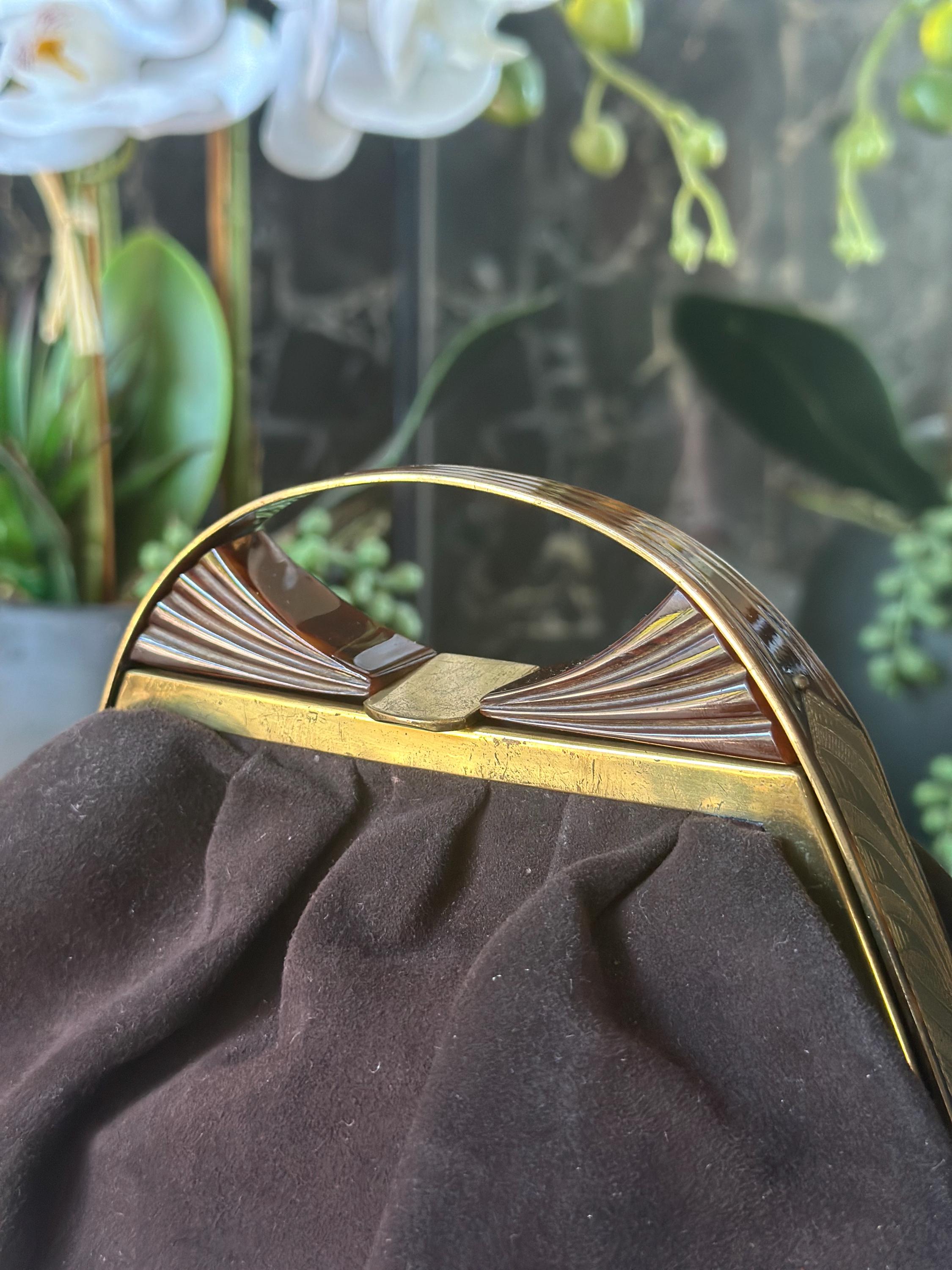 1930s Brown Suede leather handbag slouch style
