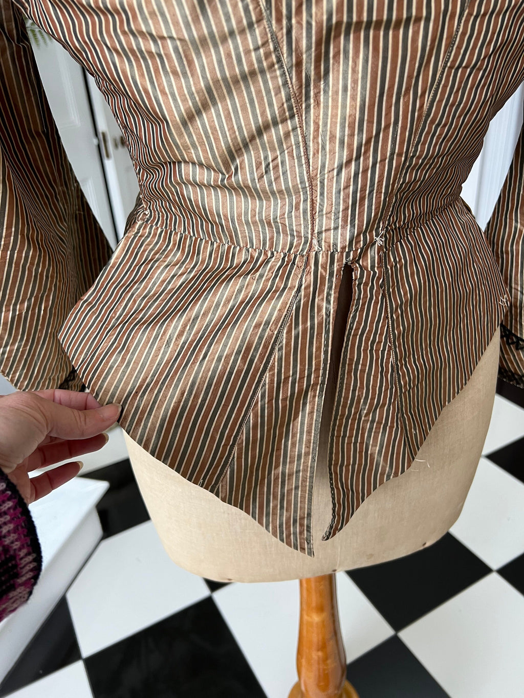 1850s silk bodice blouse in golden bronze  stripes