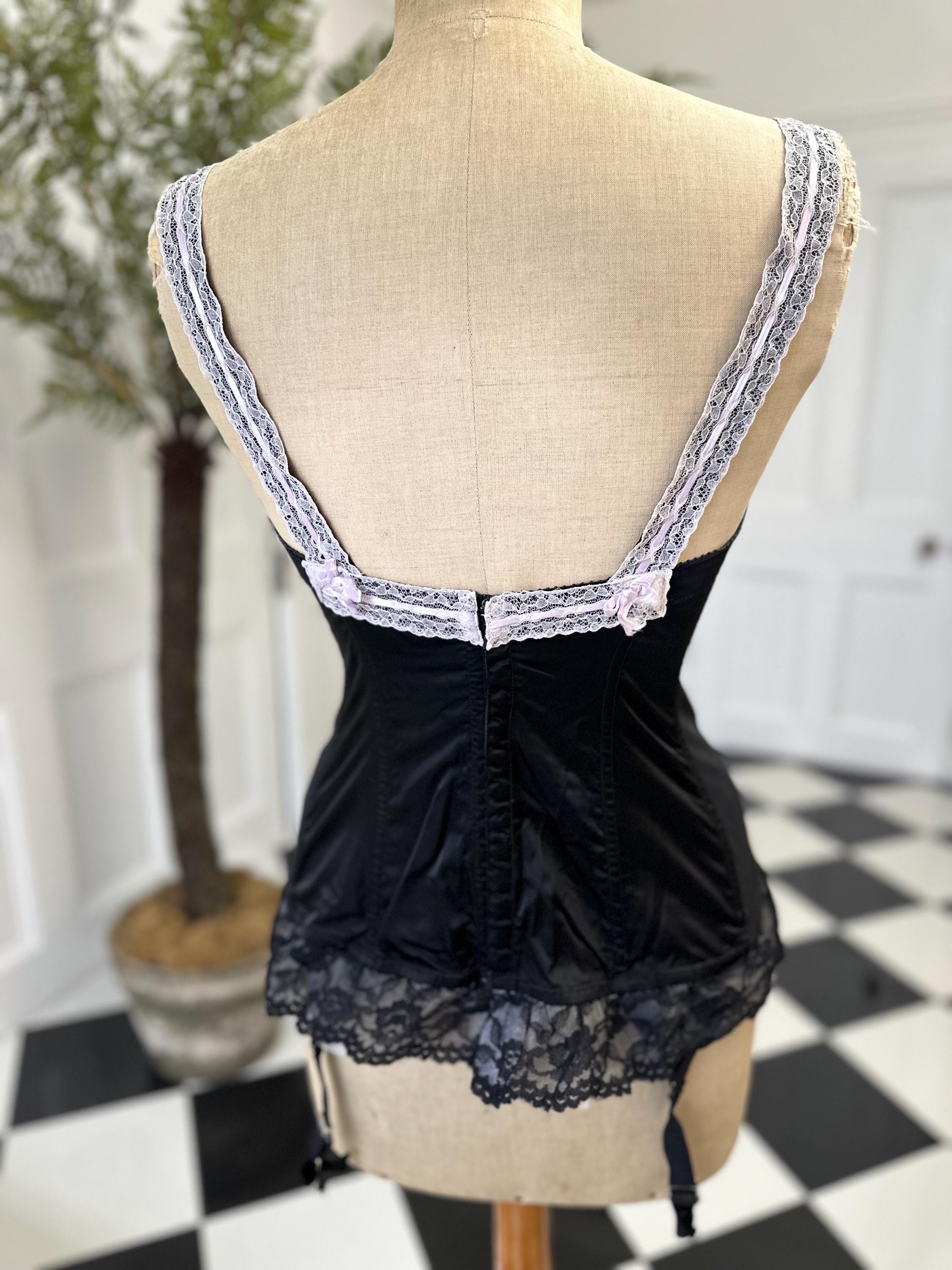 1950s Sexy black satin and lace corset bustier