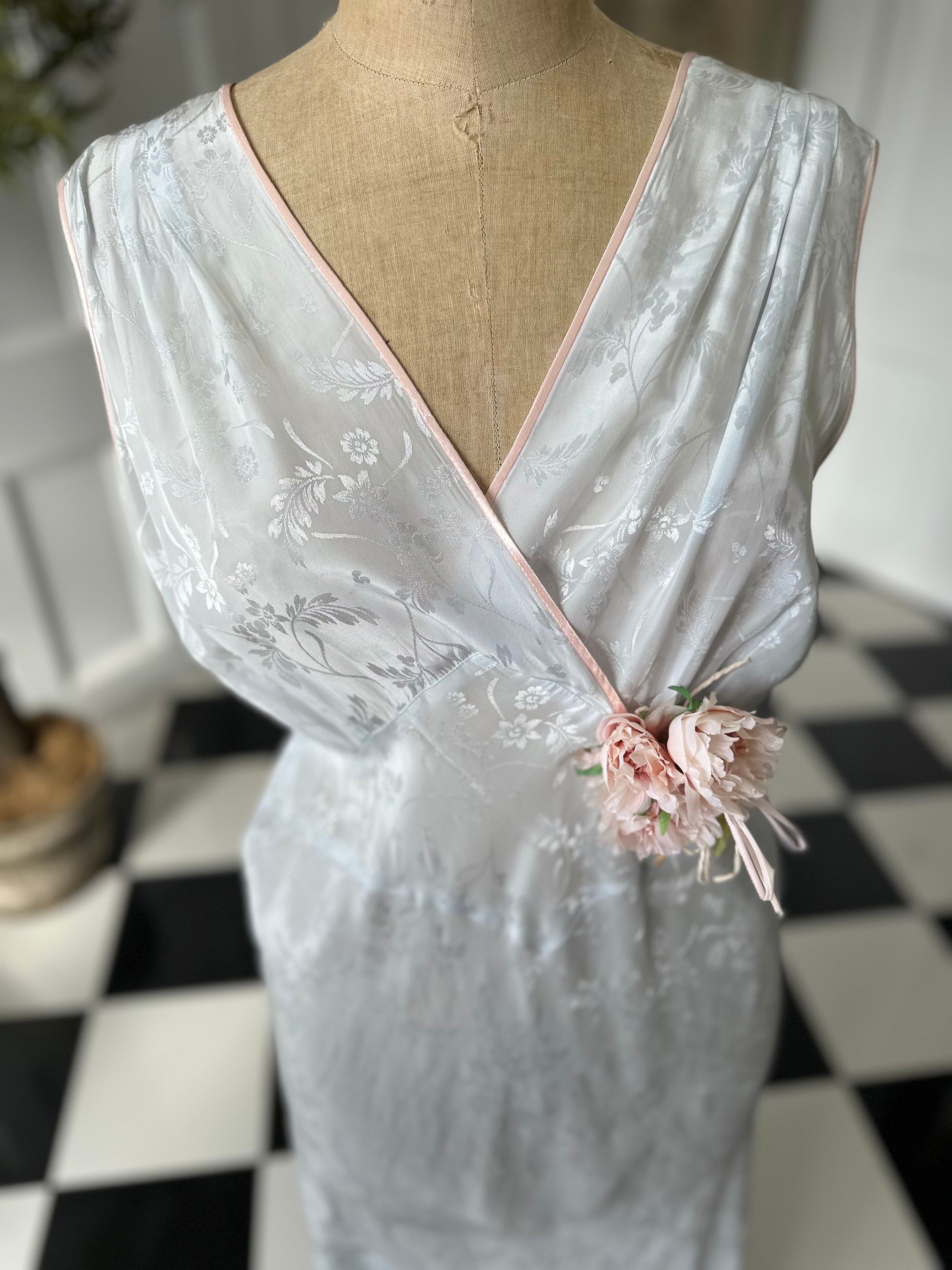 1930s Pale Blue Rayon Slip Dress - Lana Joyce Corsage Detail