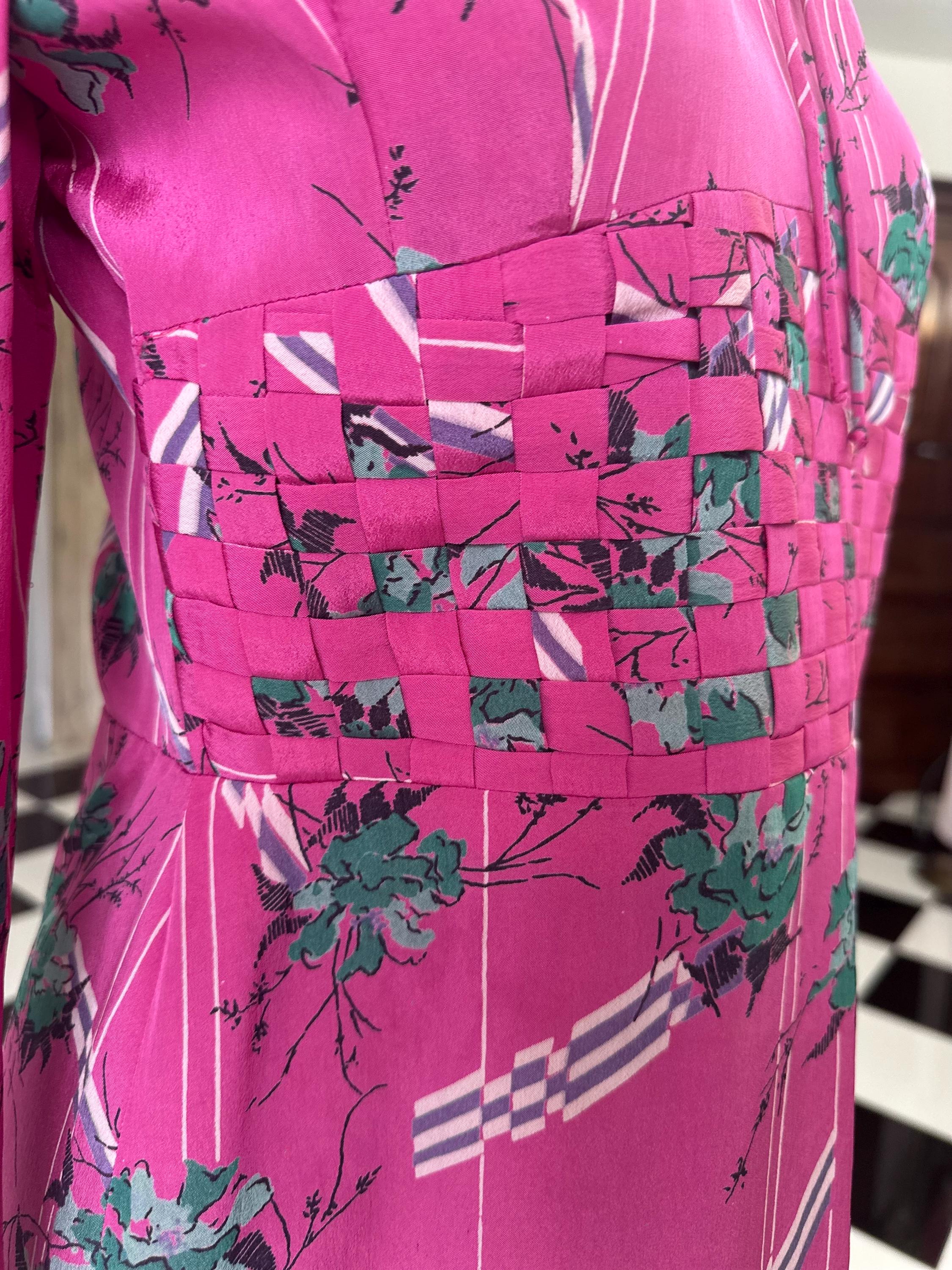 1970s vintage pink floral silk dress