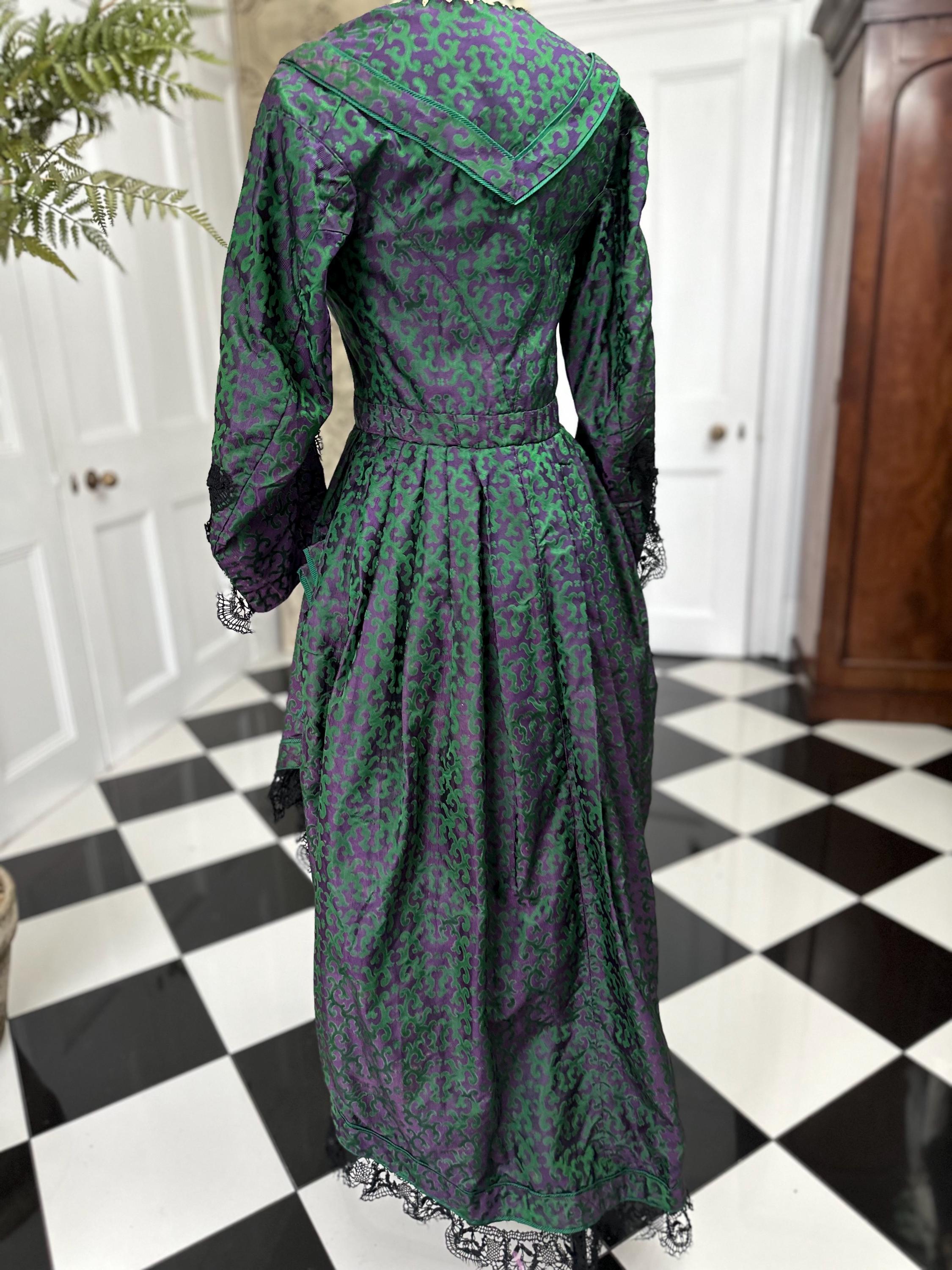 Victorian coat Long Back Short Front with Bobbin Lace Trimming and Bows