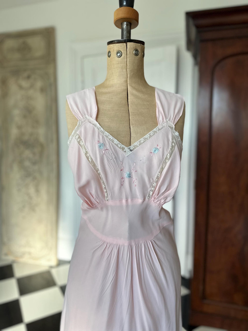 Vintage 1930s pink bias cut maxi dress