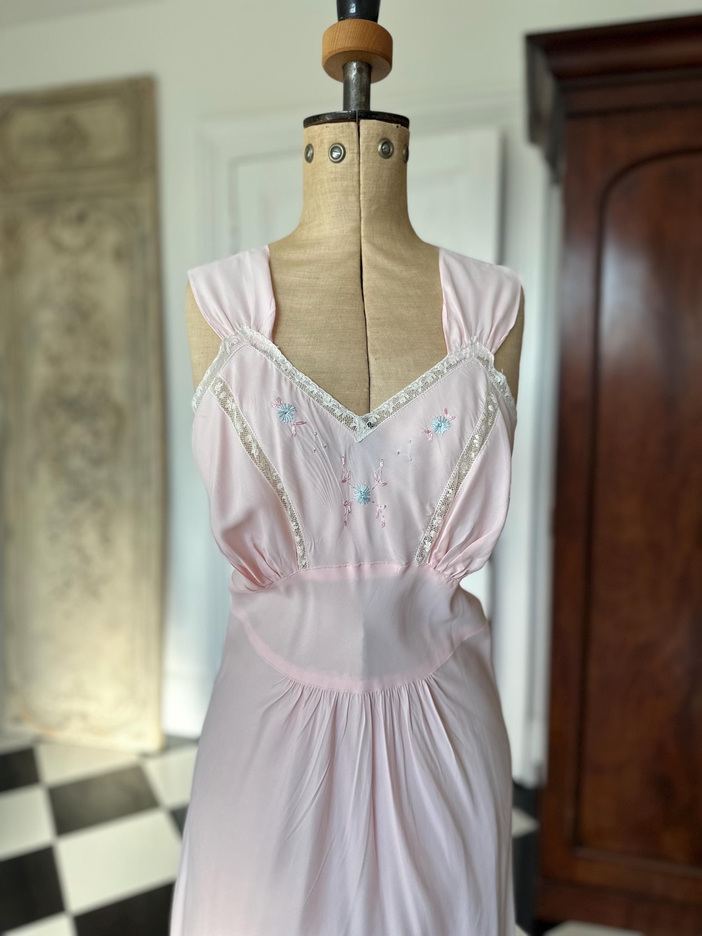 Vintage 1930s pink bias cut maxi dress