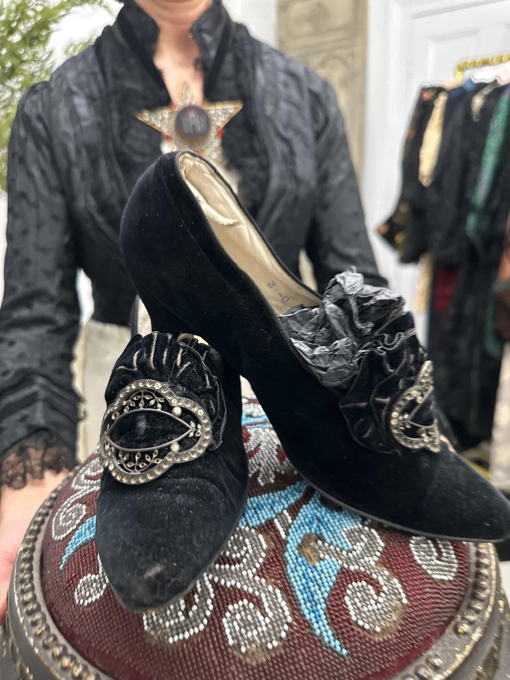 Beautiful Edwardian Velvet Small Heeled Shoes with Buckle