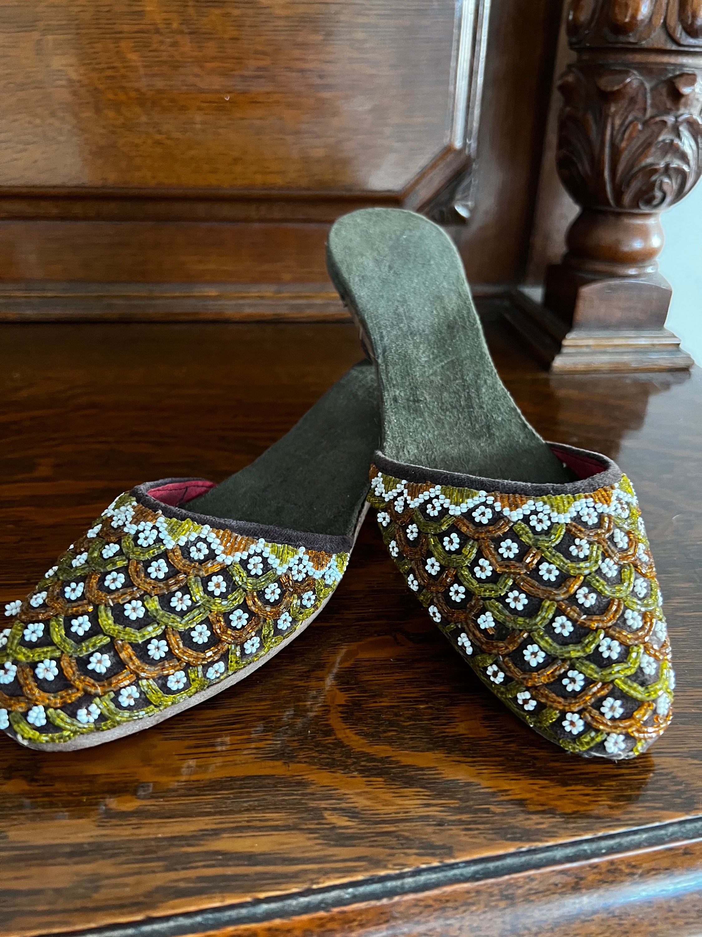 Antique 1920s glass beaded slippers manila