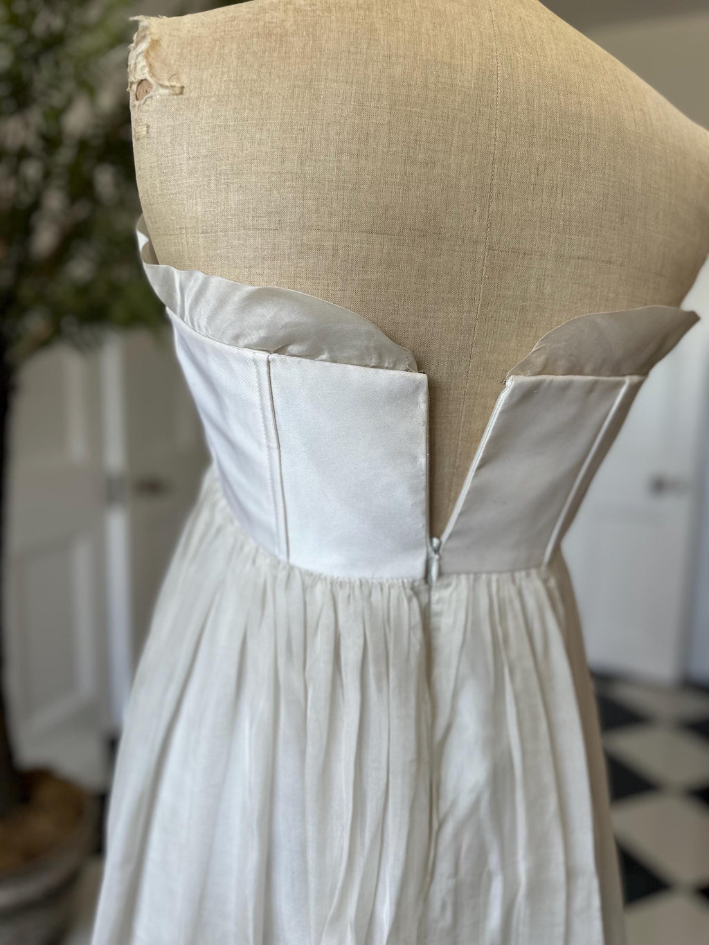 1970s long strapless silk dress