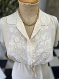 1940s Cream Silk Dress: Vintage Hand Embroidered A-Line