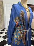 1970 Blue satin hand painted peacock design