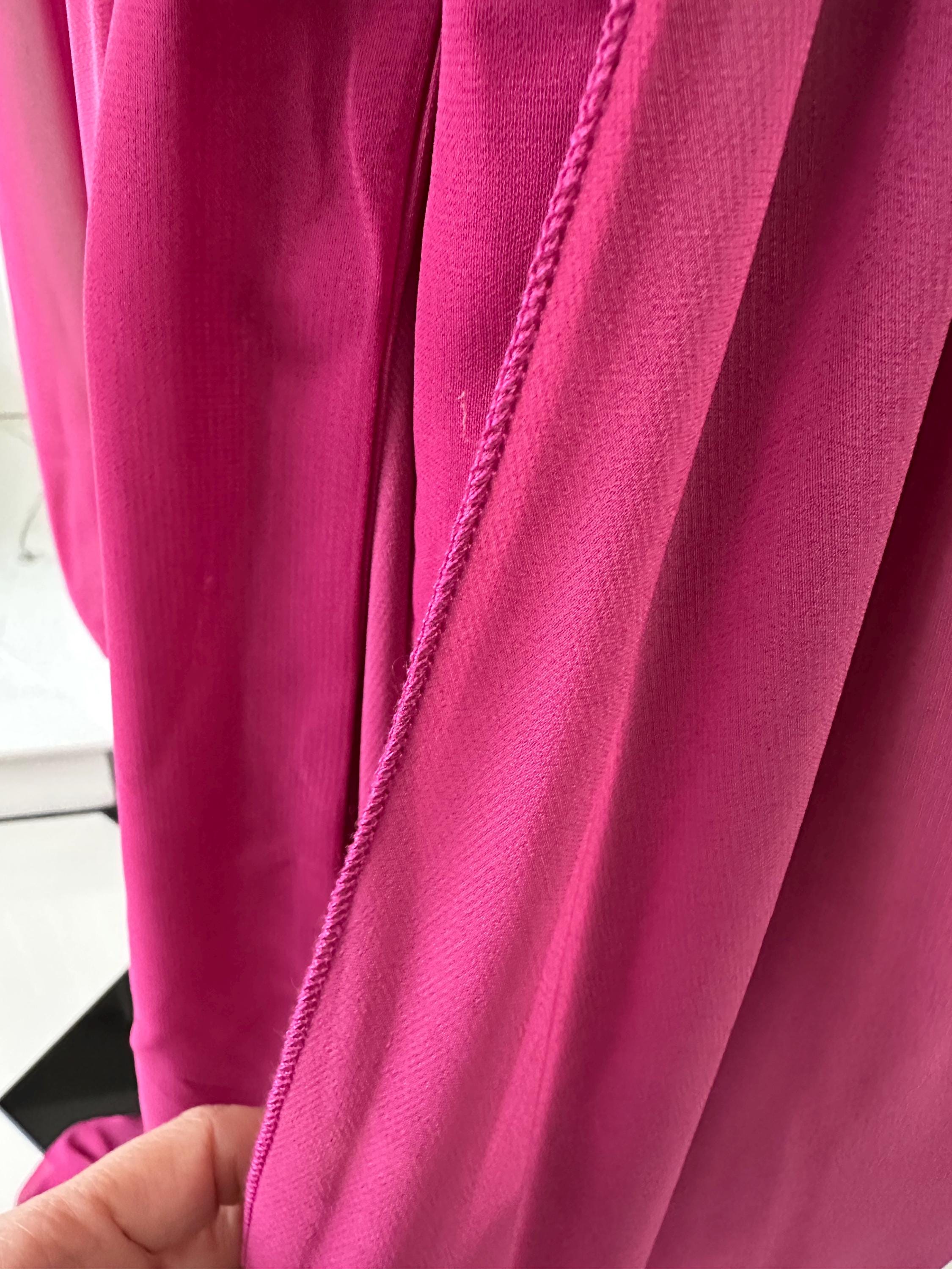 Vintage 1940s style pink maxi gown robe with ostrich feather