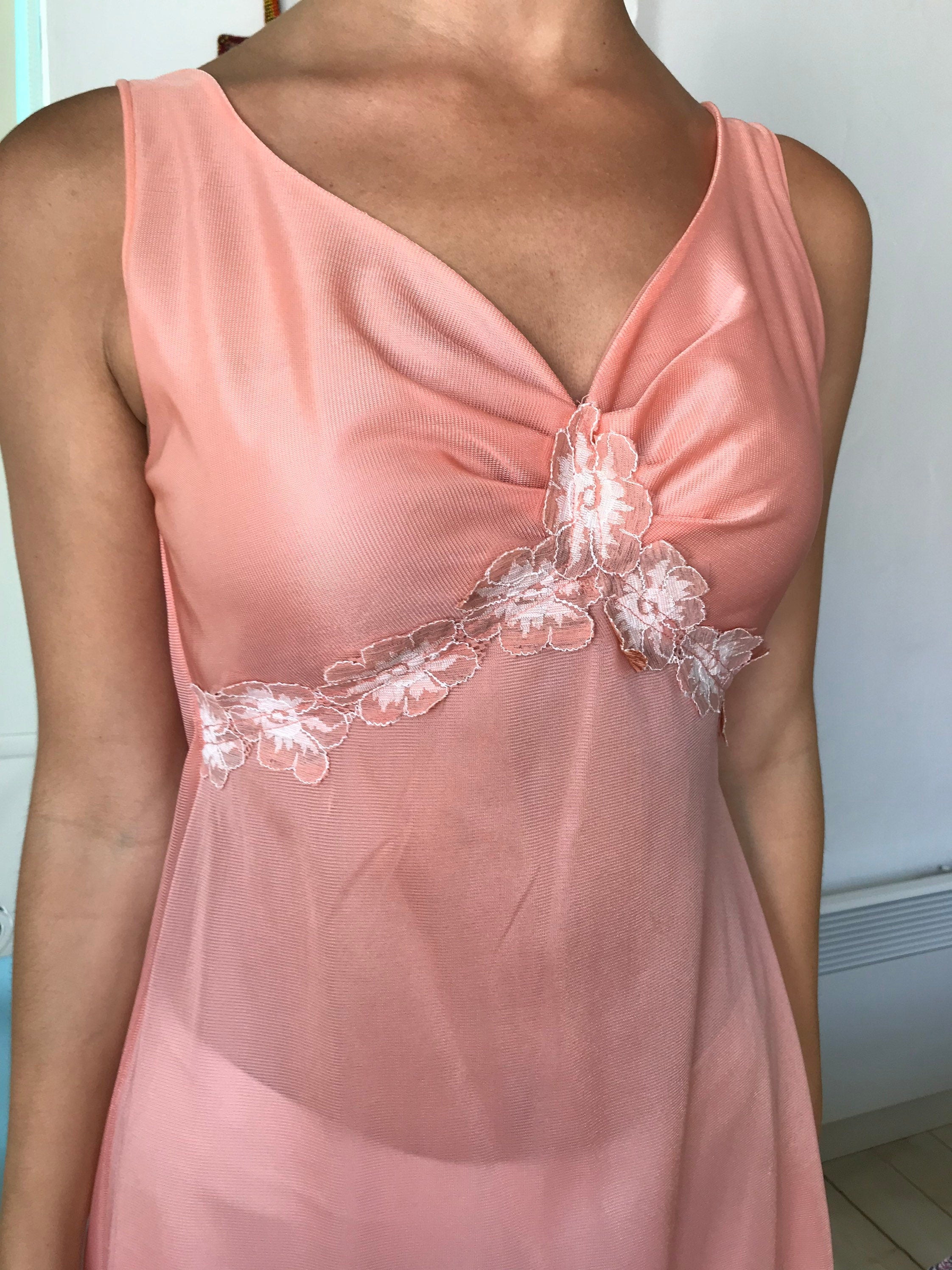 1970s long plunge neck lingerie slip dress