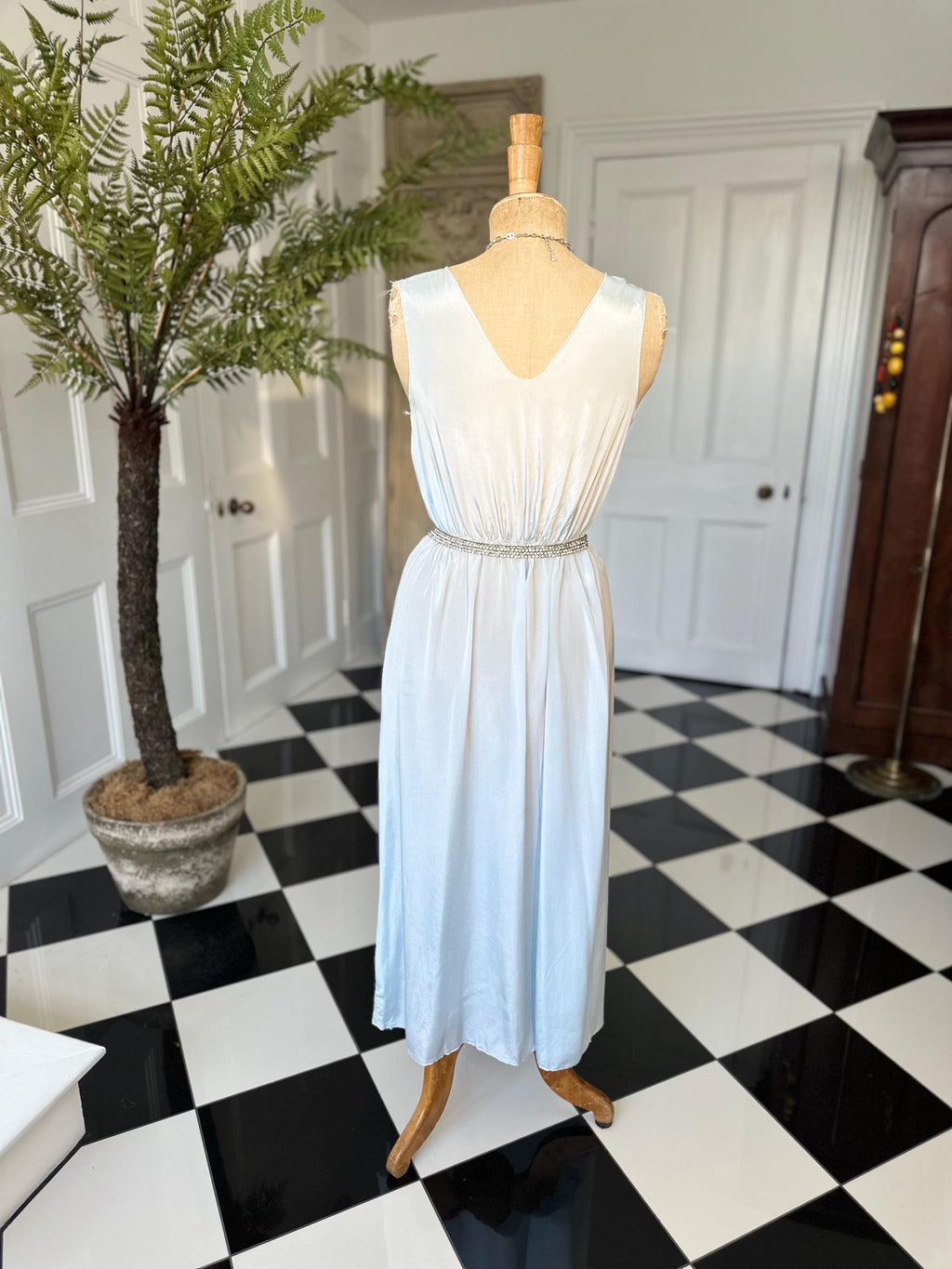 Sexy 1980s long slip dress in pale blue
