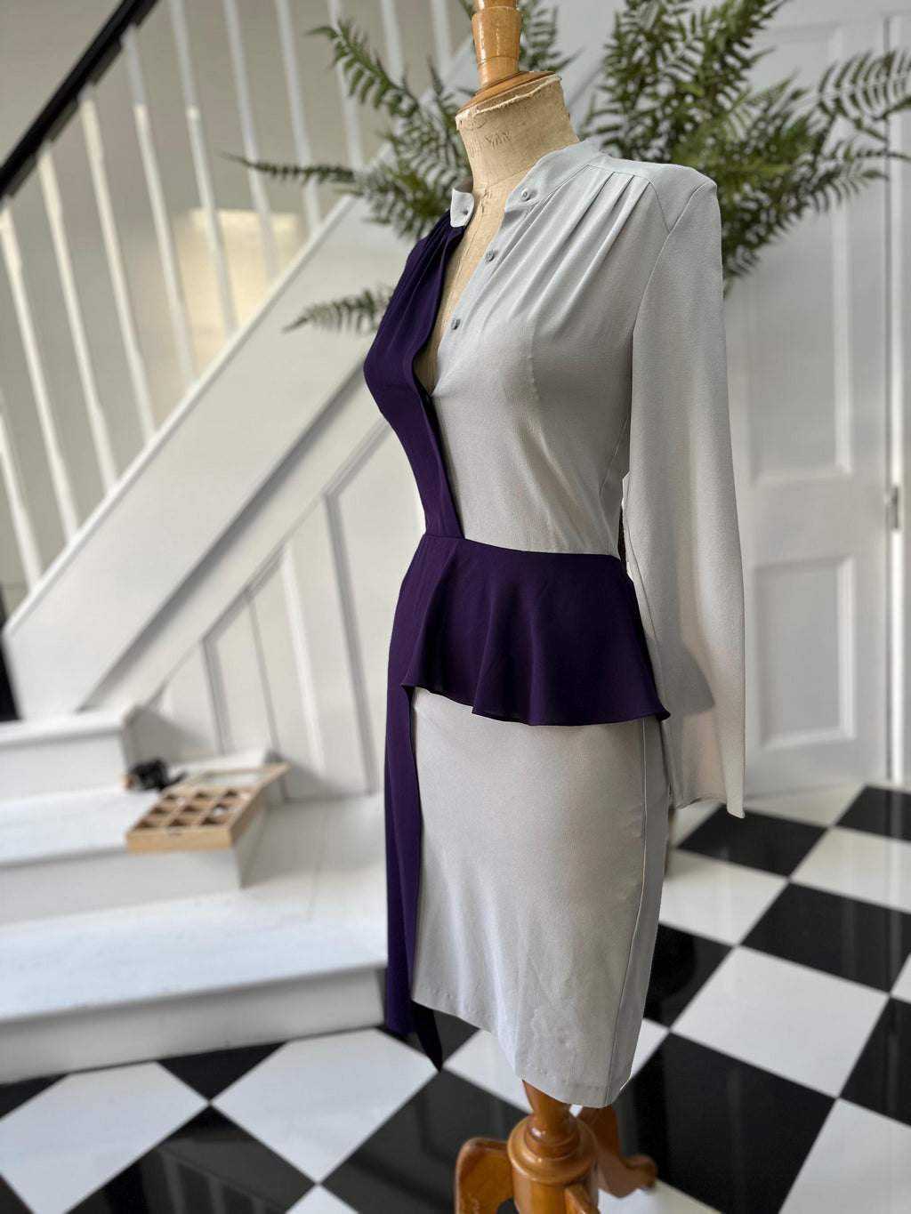 Y2K NWT Isabel Garcia Asymmetrical Color-Block Midi Dress | Purple & Dove Grey