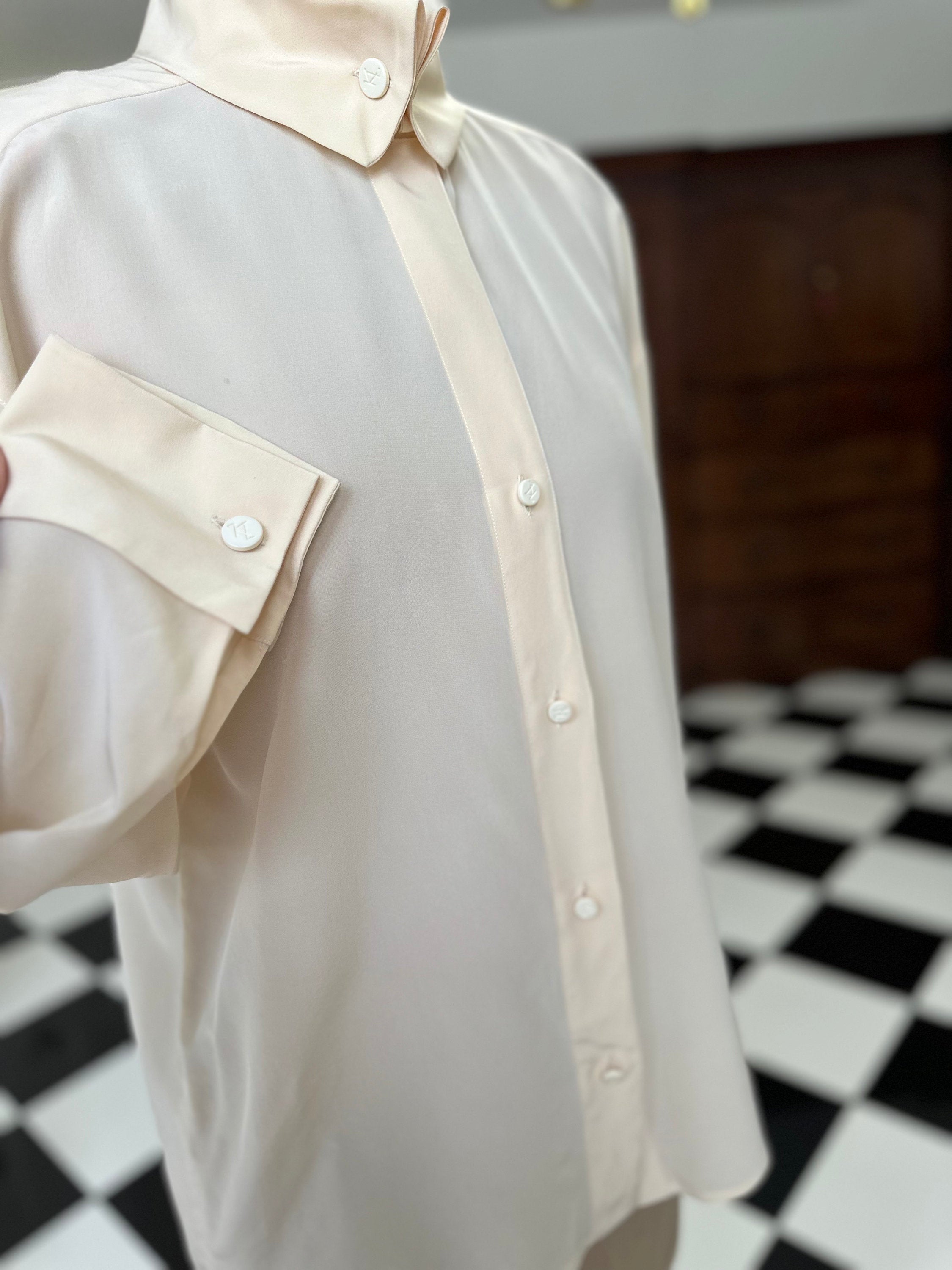 Vintage 1990s cream  long sleeve silk blouse Karl Largerfeld