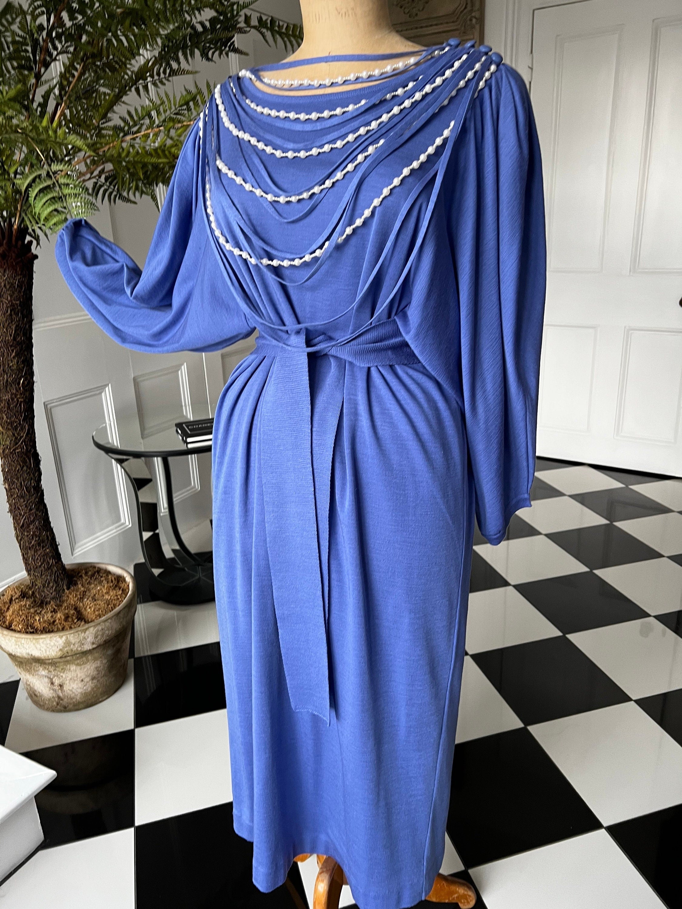 Vintage 1980s Tricot knitted dress with pearl embellishment size UK 12 / 14