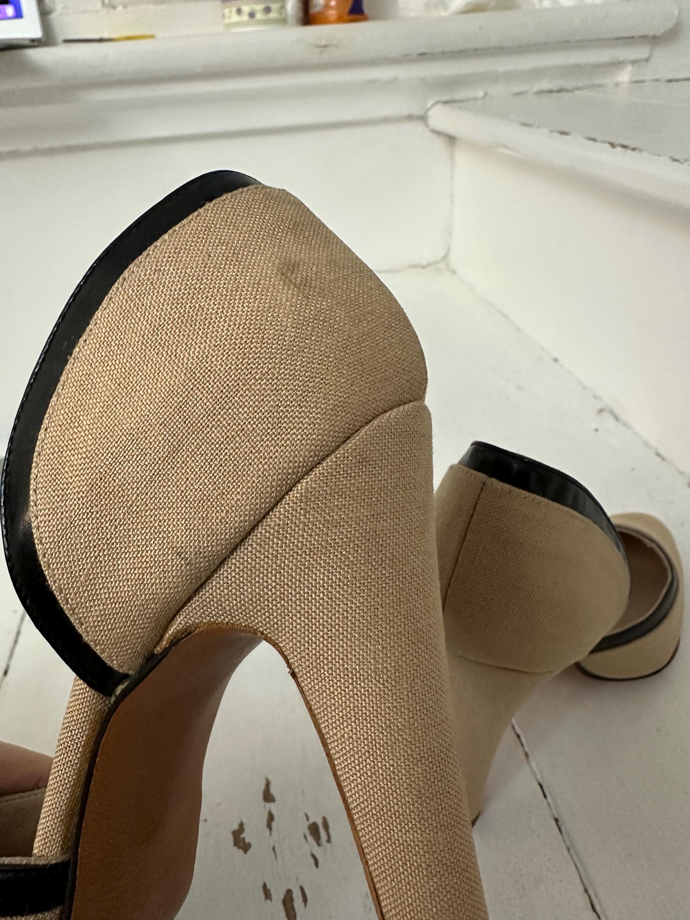 Rayne Cream Linen Heels with Black Leather Trim (UK 3.5 / US 6b)