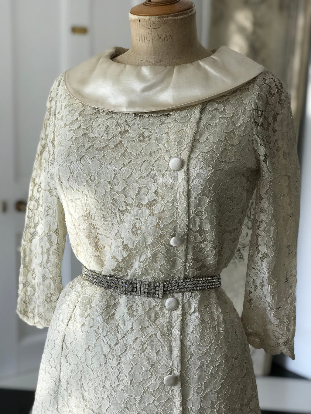 1960s silk satin and corded lace wedding dress  cocktail  dress
