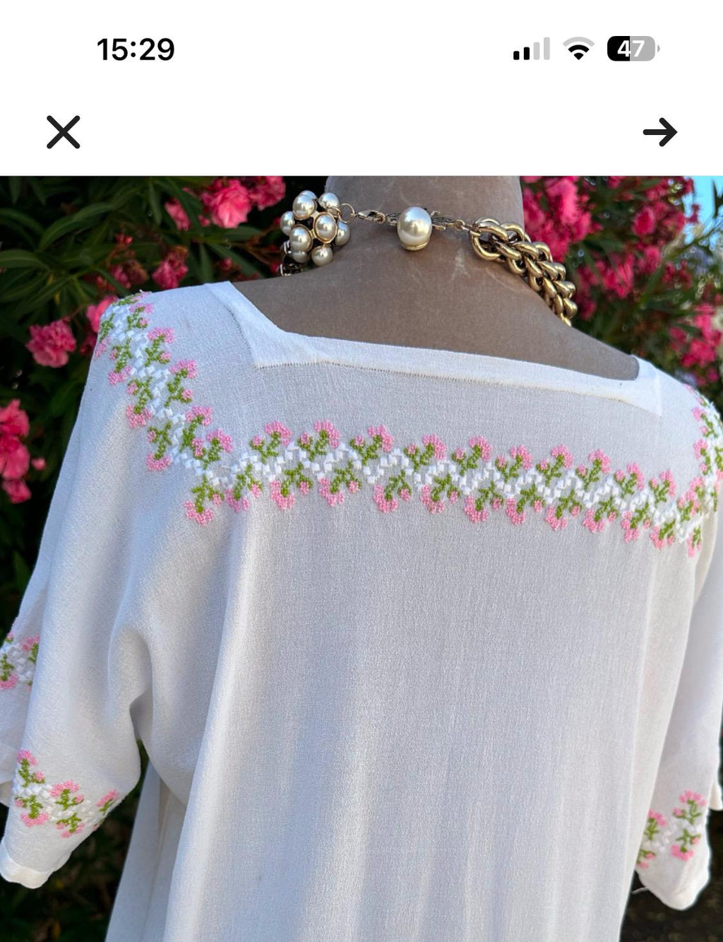1940 white georgette hand embroidery long smock dress