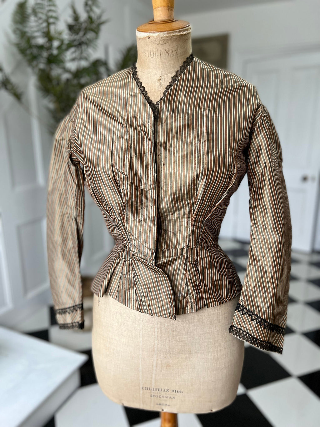 1850s silk bodice blouse in golden bronze  stripes