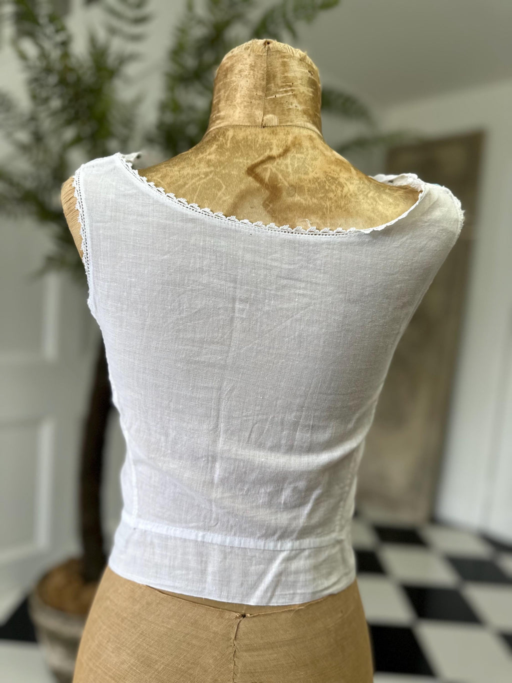 Elegant Edwardian Victorian Corset Cover with blue ribbon