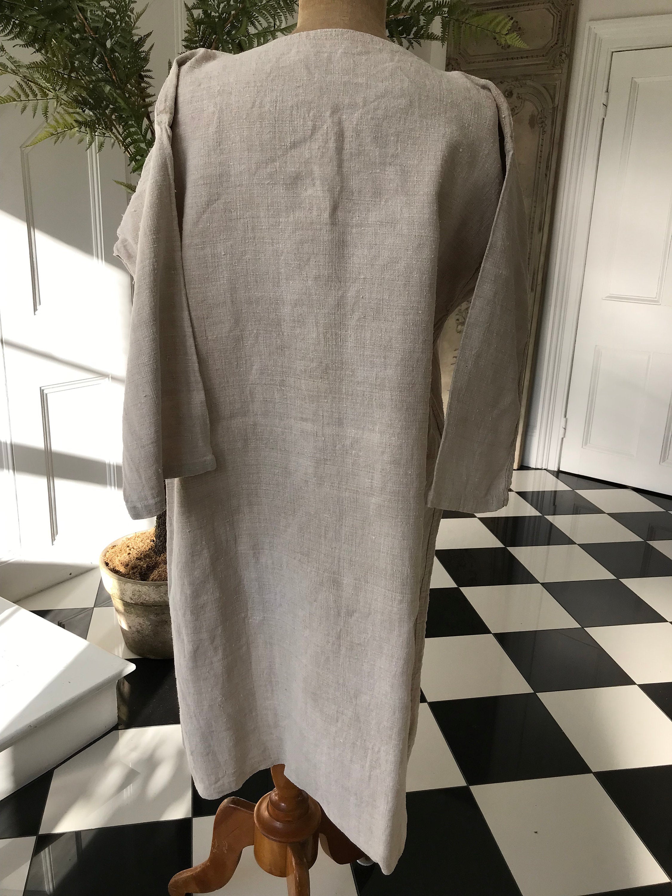 French 1800s hemp linen rustic farmers shirt smock dress