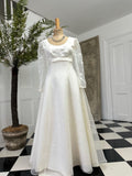 Cream Vintage 1970s Satin Wedding Dress with Organdy Overlay and pretty Daisy flowers