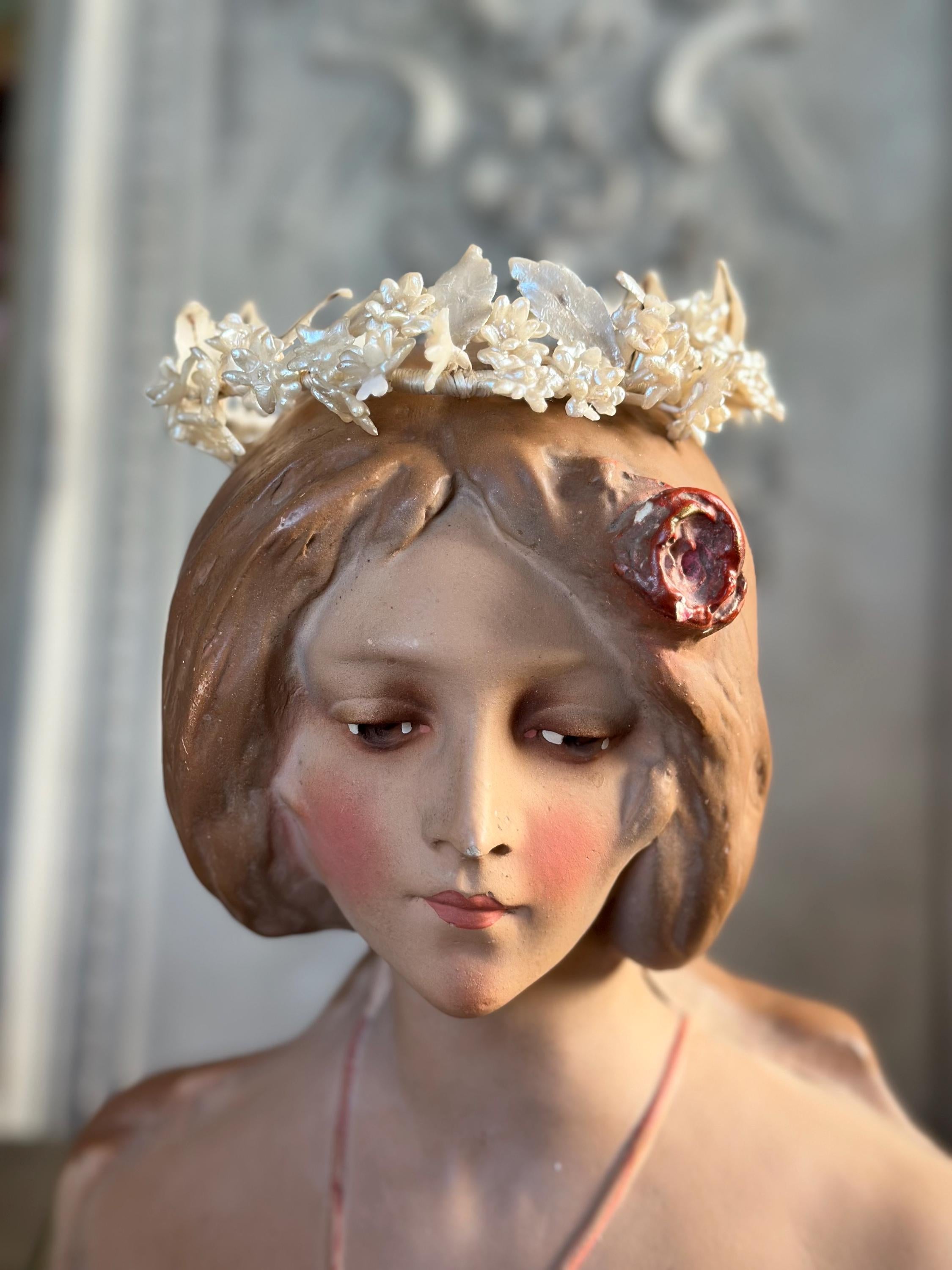 Vintage Floral Wax Tiara Grecian style 1930s 40s