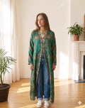 Antique Brocade Emerald Green Robe from the 1900s