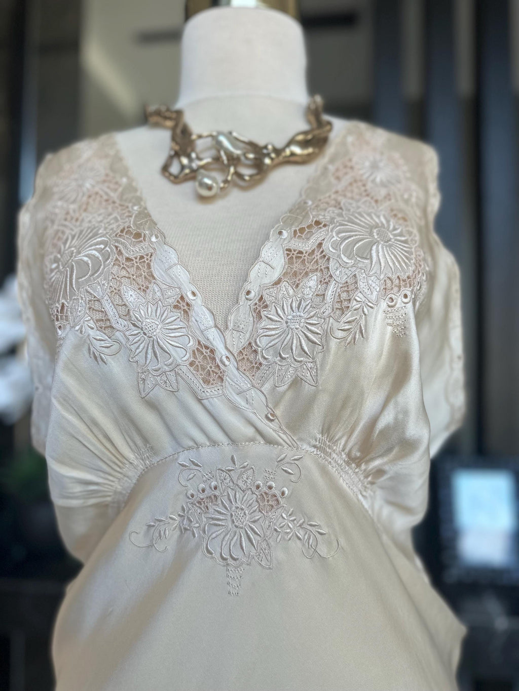 Antique 1940s Silk Wedding Dress slip dress - Bias Cut Art Deco Gown