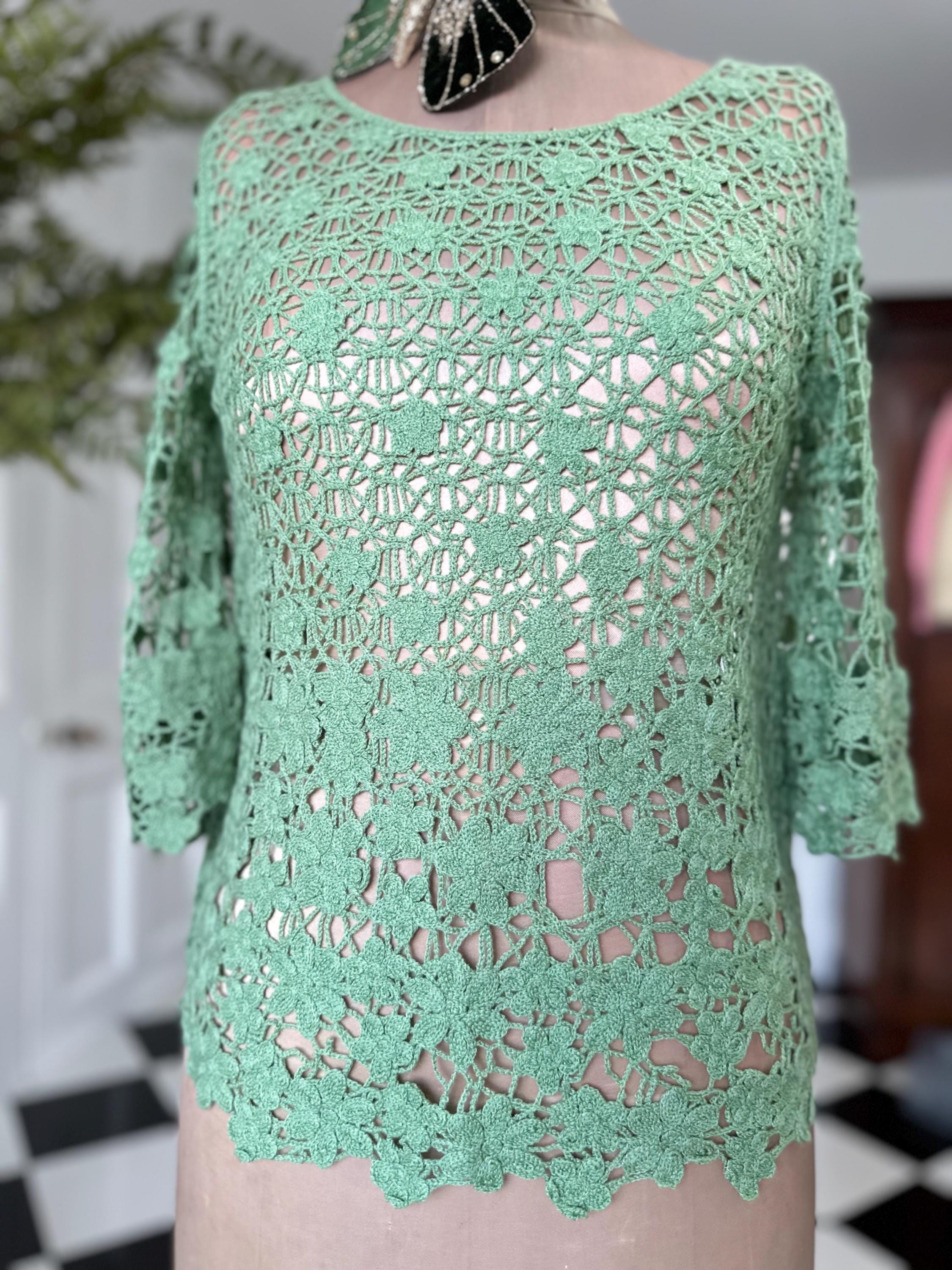 Green Hand Embroidered Knit Jumper: 3/4 Sleeves